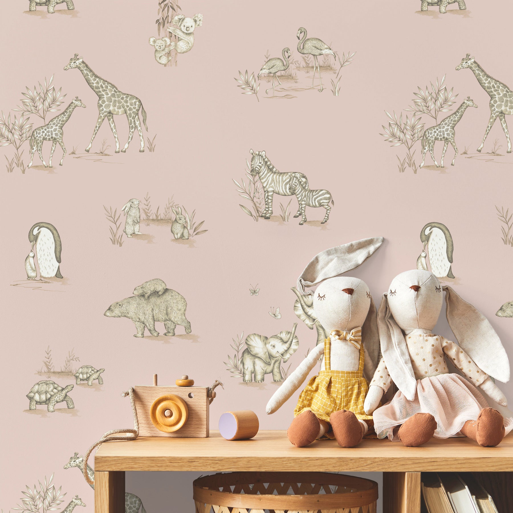 safari-babies-pink-animal-wallpaper-york-wallcoverings-4203-27552 - York Wallcoverings Papel pintado