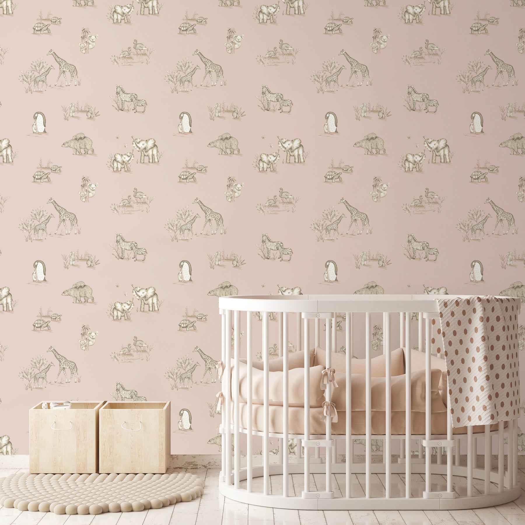 Safari Babies Pink Animal Wallpaper - York Wallcoverings - 4203-27552 - York Wallcoverings Wallpaper