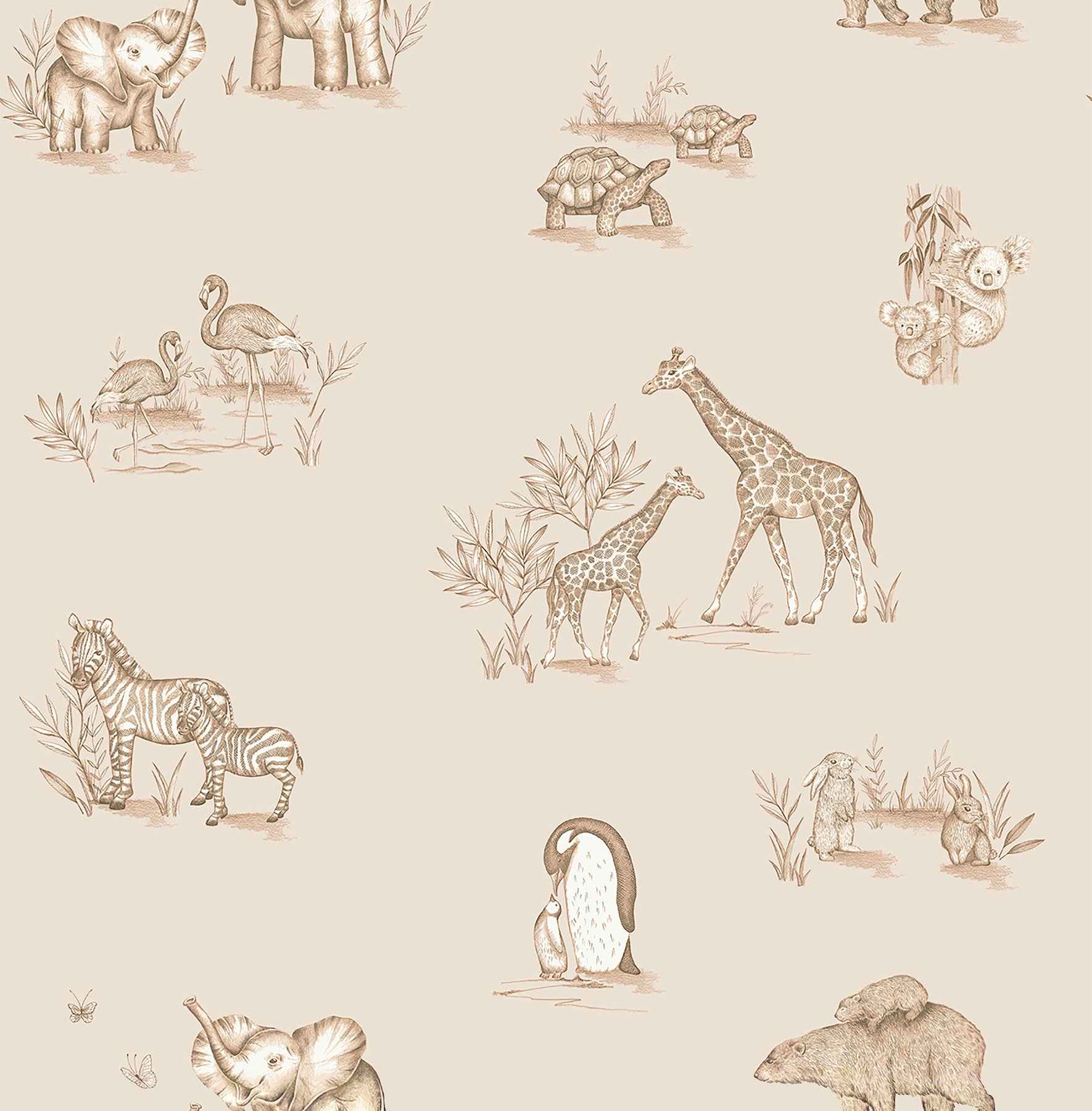 Safari Babies Beige Animal Wallpaper - York Wallcoverings - 4203-27553