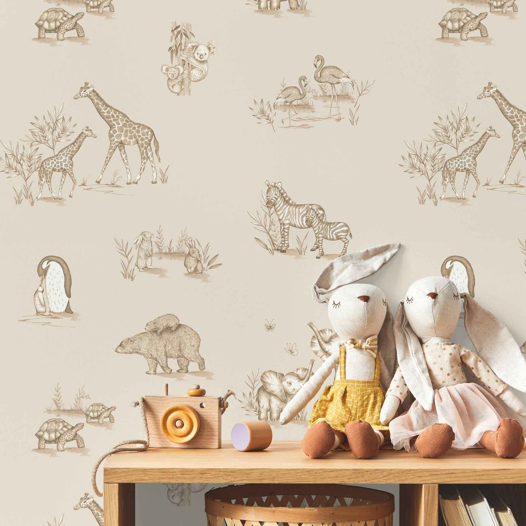 Safari Babies Beige Animal Wallpaper - York Wallcoverings - 4203-27553 - York Wallcoverings Wallpaper