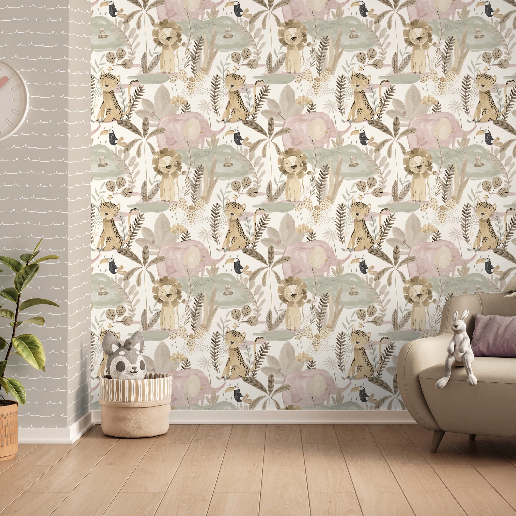 in-the-jungle-pink-animal-friends-wallpaper-york-wallcoverings-4203-27557 - York Wallcoverings Papel pintado
