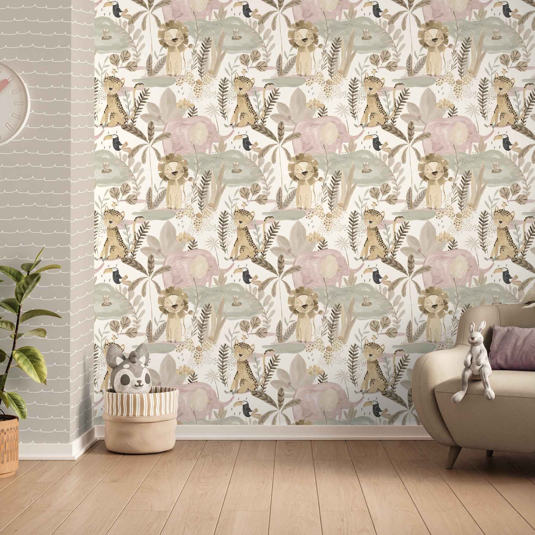 In The Jungle Pink Animal Friends Wallpaper - York Wallcoverings - 4203-27557 - York Wallcoverings Wallpaper