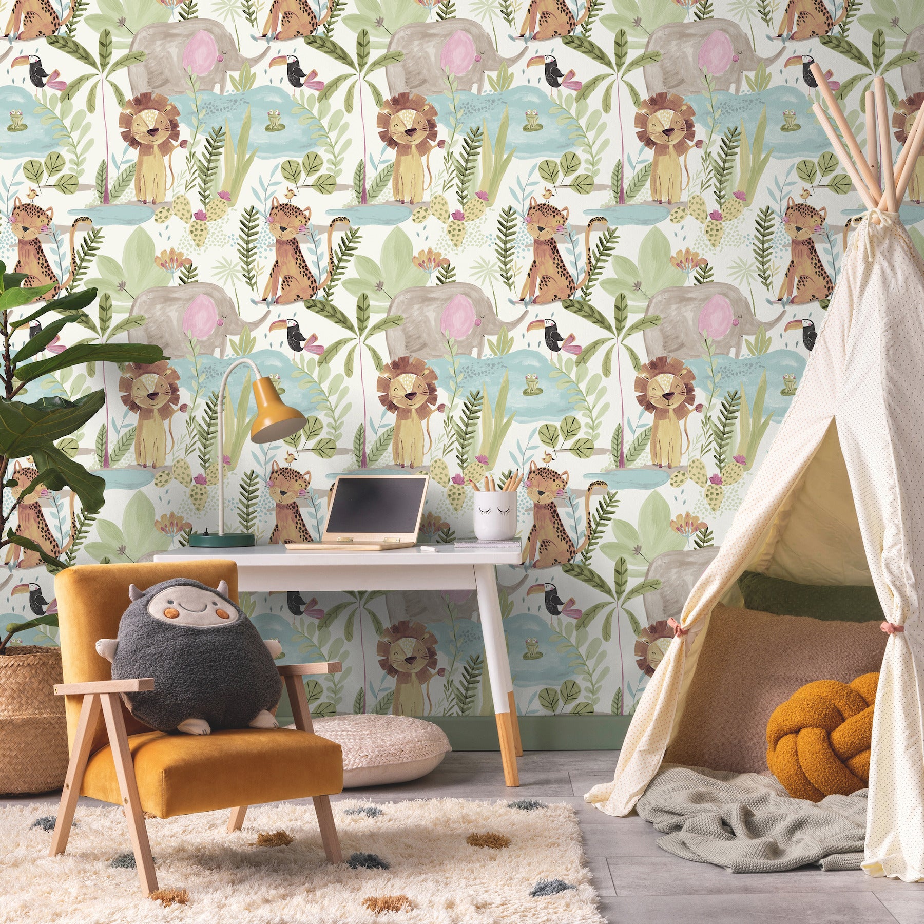 in-the-jungle-multicolor-animal-friends-wallpaper-york-wallcoverings-4203-27558 - York Wallcoverings Wallpaper