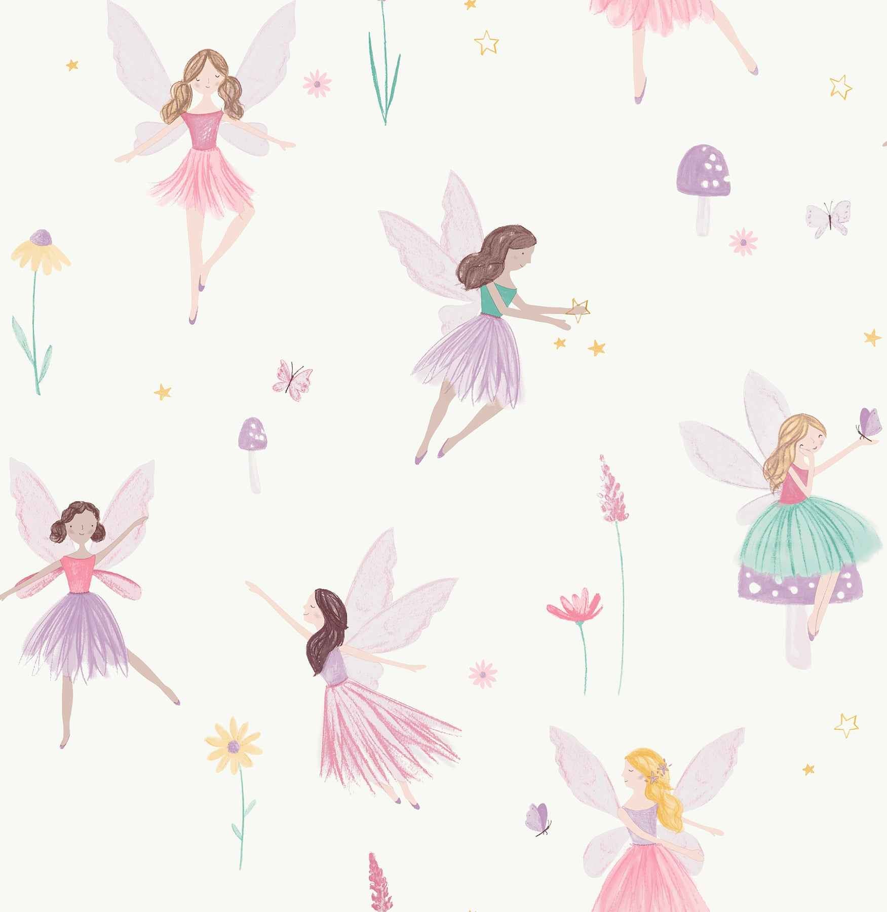 Fairy Friends Pink Enchanting Wallpaper - York Wallcoverings - 4203-27563 - York Wallcoverings Wallpaper