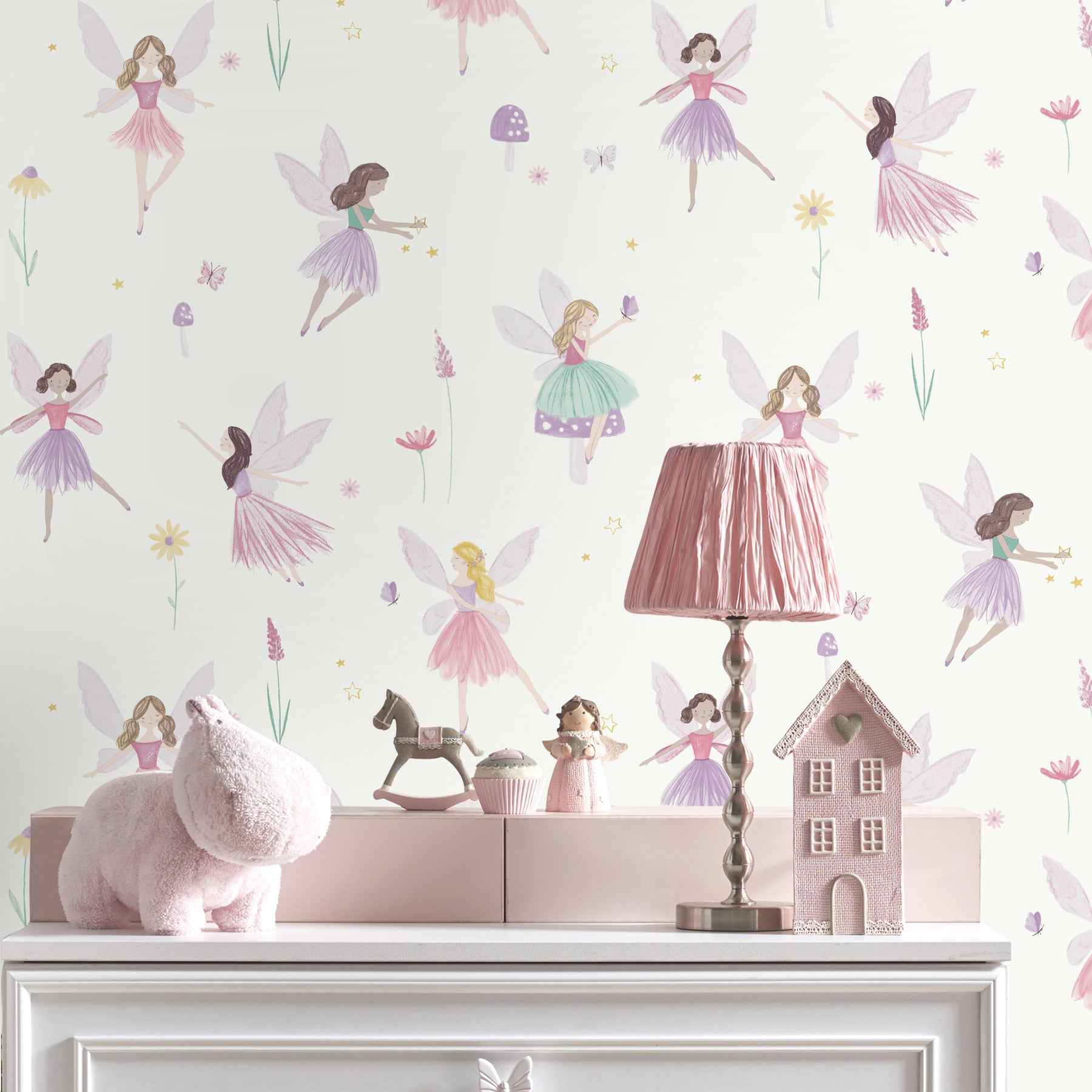 Fairy Friends Pink Enchanting Wallpaper - York Wallcoverings - 4203-27563 - York Wallcoverings Wallpaper