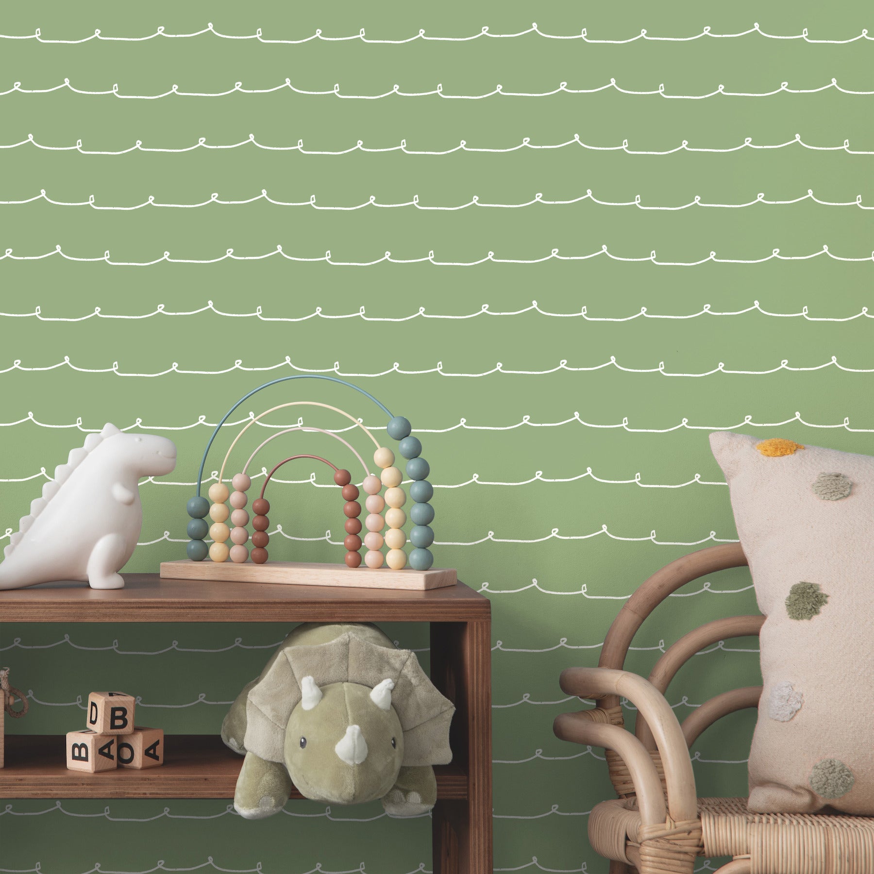 wiggle-line-green-stripe-wallpaper-york-wallcoverings-4203-27571 - York Wallcoverings Wallpaper