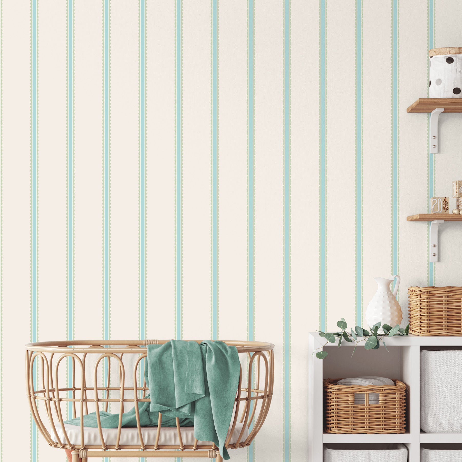 bobbin-stripe-aqua-scalloped-wallpaper-york-wallcoverings-4203-27573 - York Wallcoverings Wallpaper