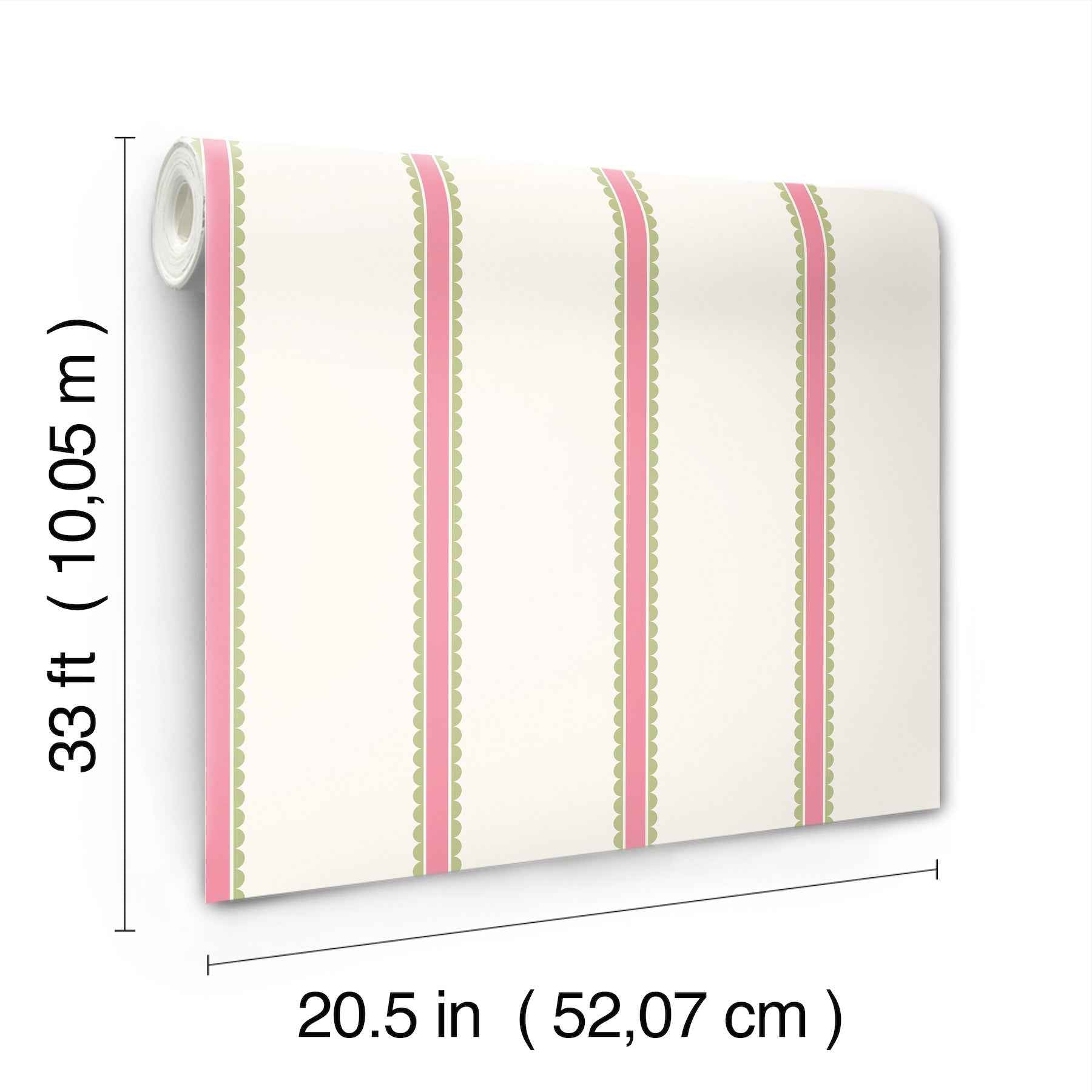 Bobbin Stripe Fuchsia Scalloped Wallpaper - York Wallcoverings - 4203-27574 - York Wallcoverings Wallpaper