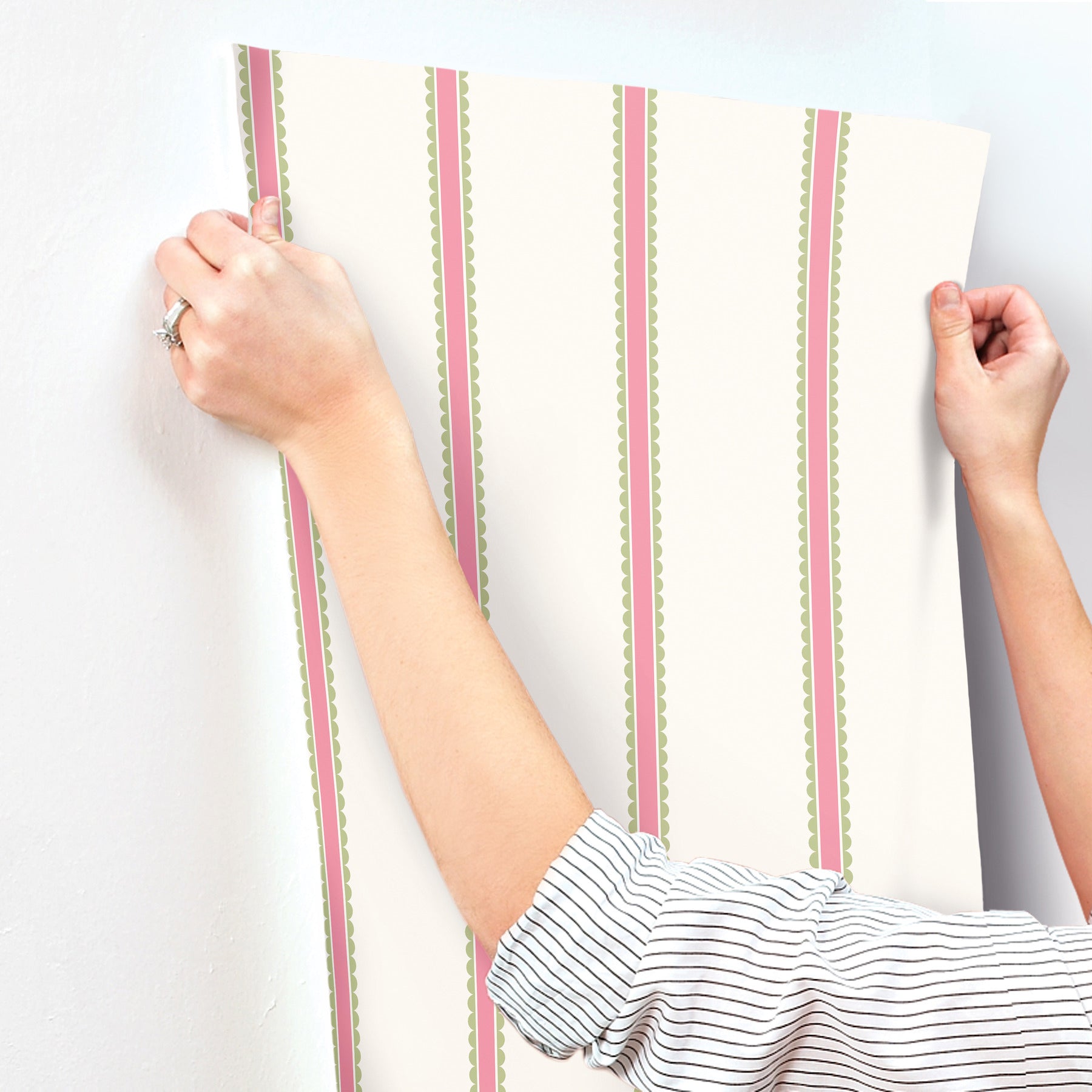 bobbin-stripe-fuchsia-scalloped-wallpaper-york-wallcoverings-4203-27574 - York Wallcoverings Wallpaper