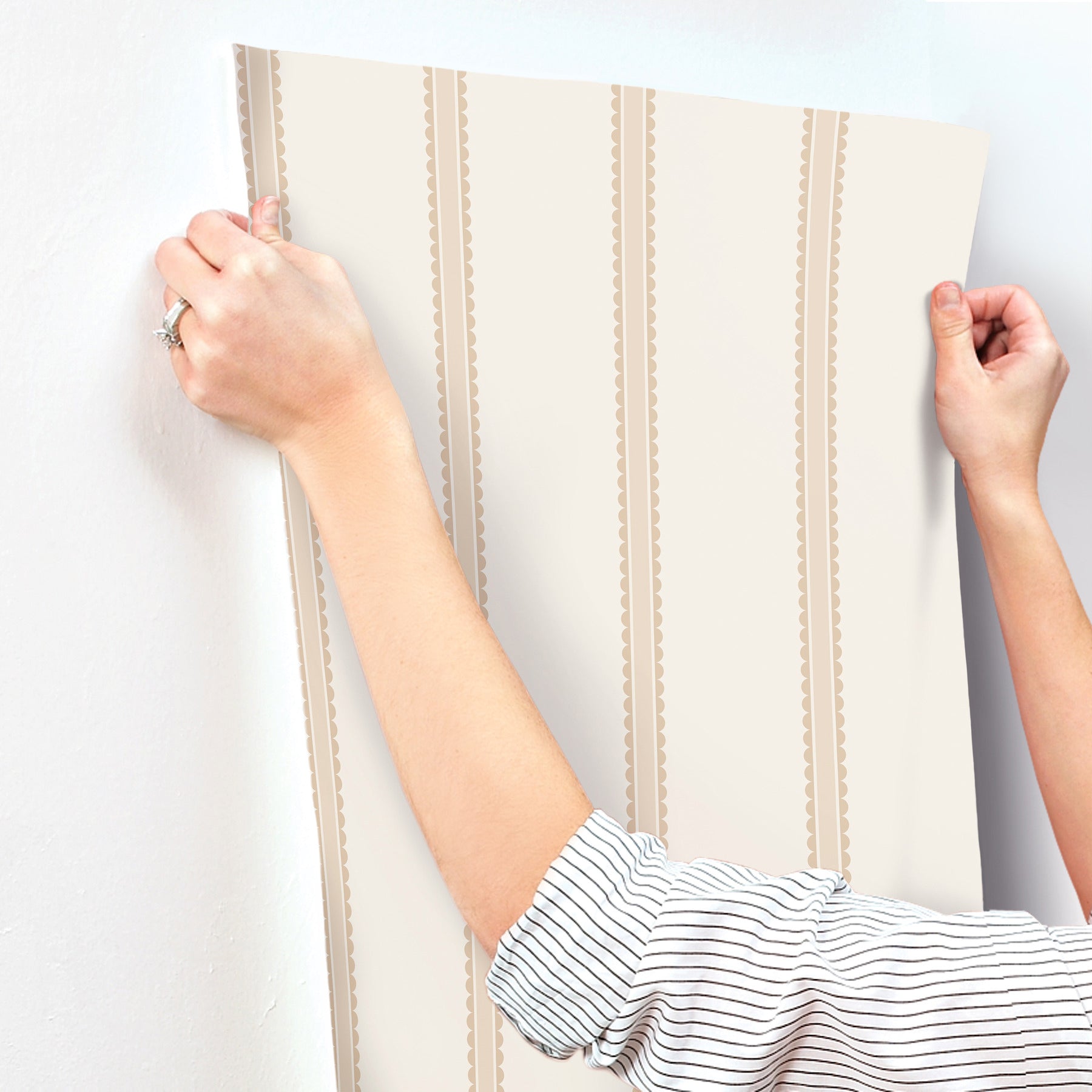 bobbin-stripe-light-brown-scalloped-wallpaper-york-wallcoverings-4203-27575 - York Wallcoverings Wallpaper