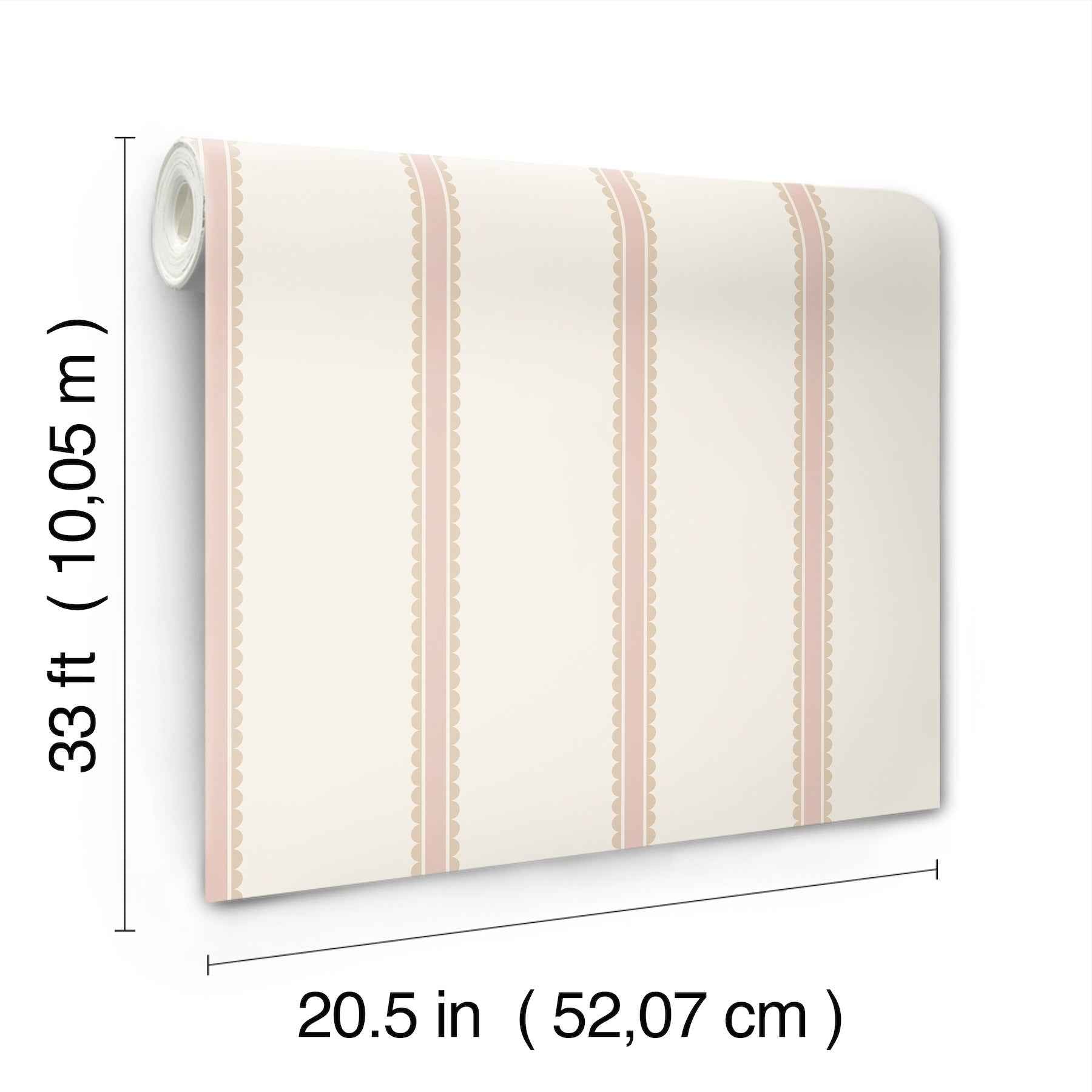 Bobbin Stripe Pink Scalloped Wallpaper - York Wallcoverings - 4203-27576 - York Wallcoverings Wallpaper