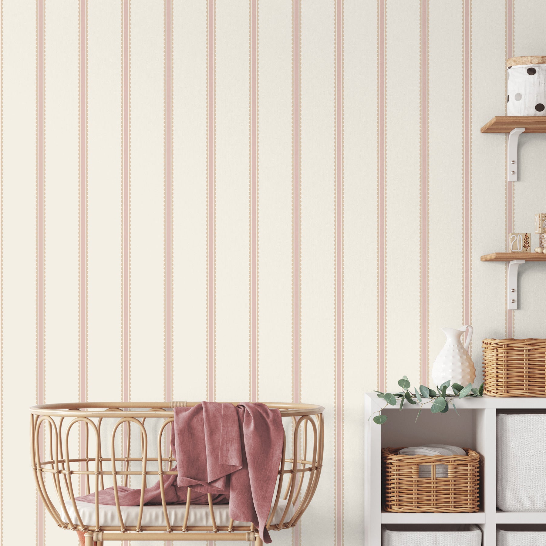 bobbin-stripe-pink-scalloped-wallpaper-york-wallcoverings-4203-27576 - York Wallcoverings Wallpaper