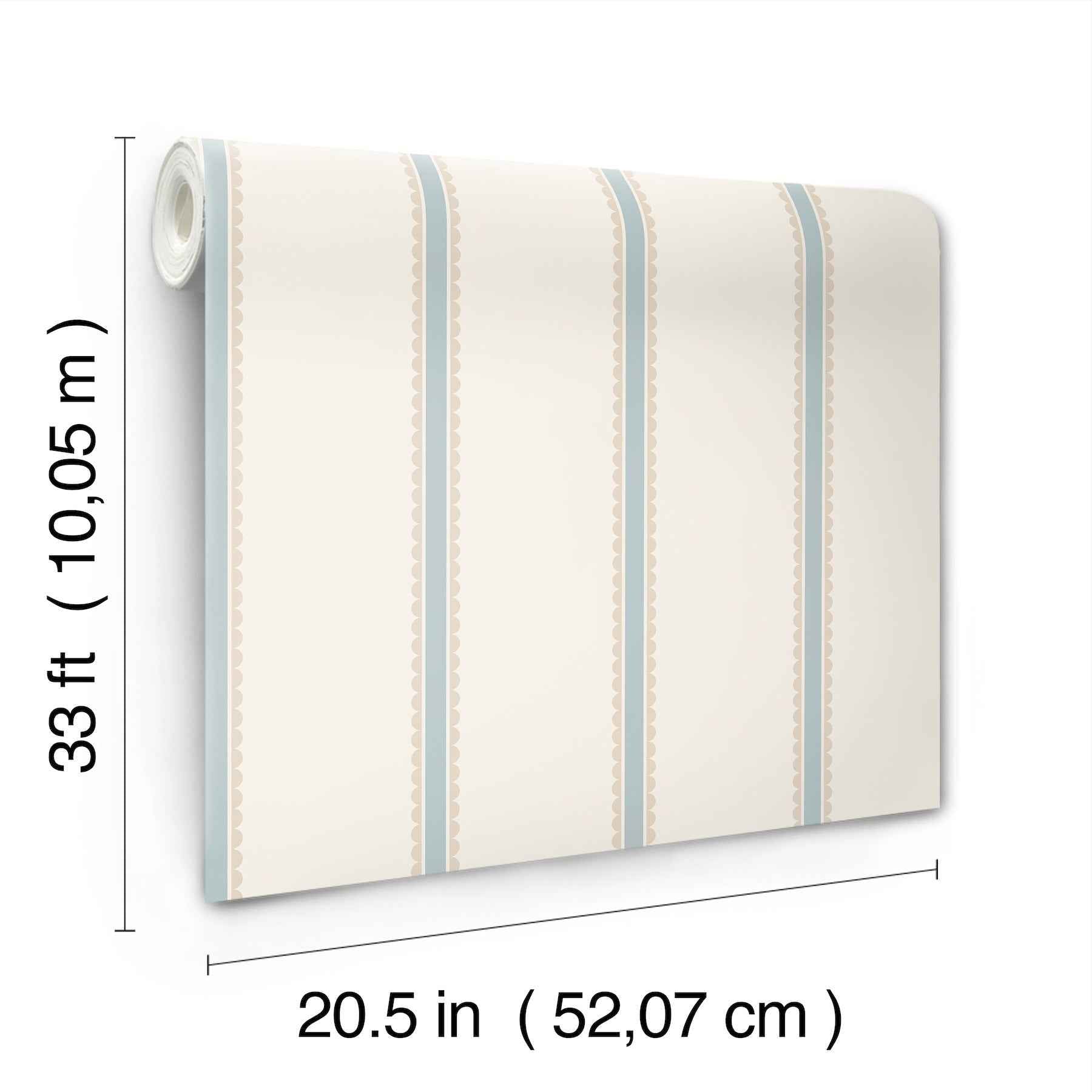 Bobbin Stripe Light Blue Scalloped Wallpaper - York Wallcoverings - 4203-27578 - York Wallcoverings Wallpaper