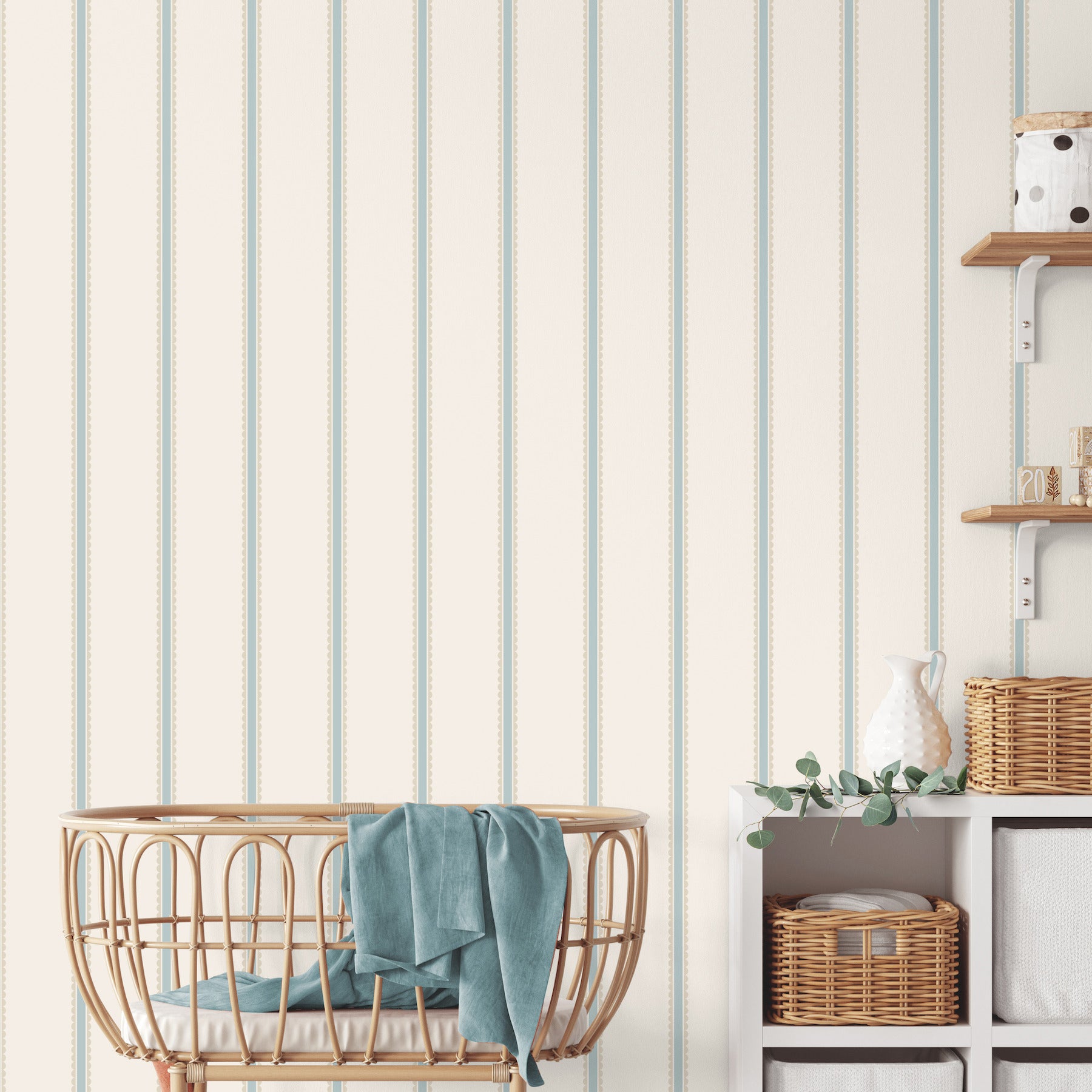 Bobbin Stripe Light Blue Scalloped Wallpaper - York Wallcoverings - 4203-27578 - York Wallcoverings Wallpaper