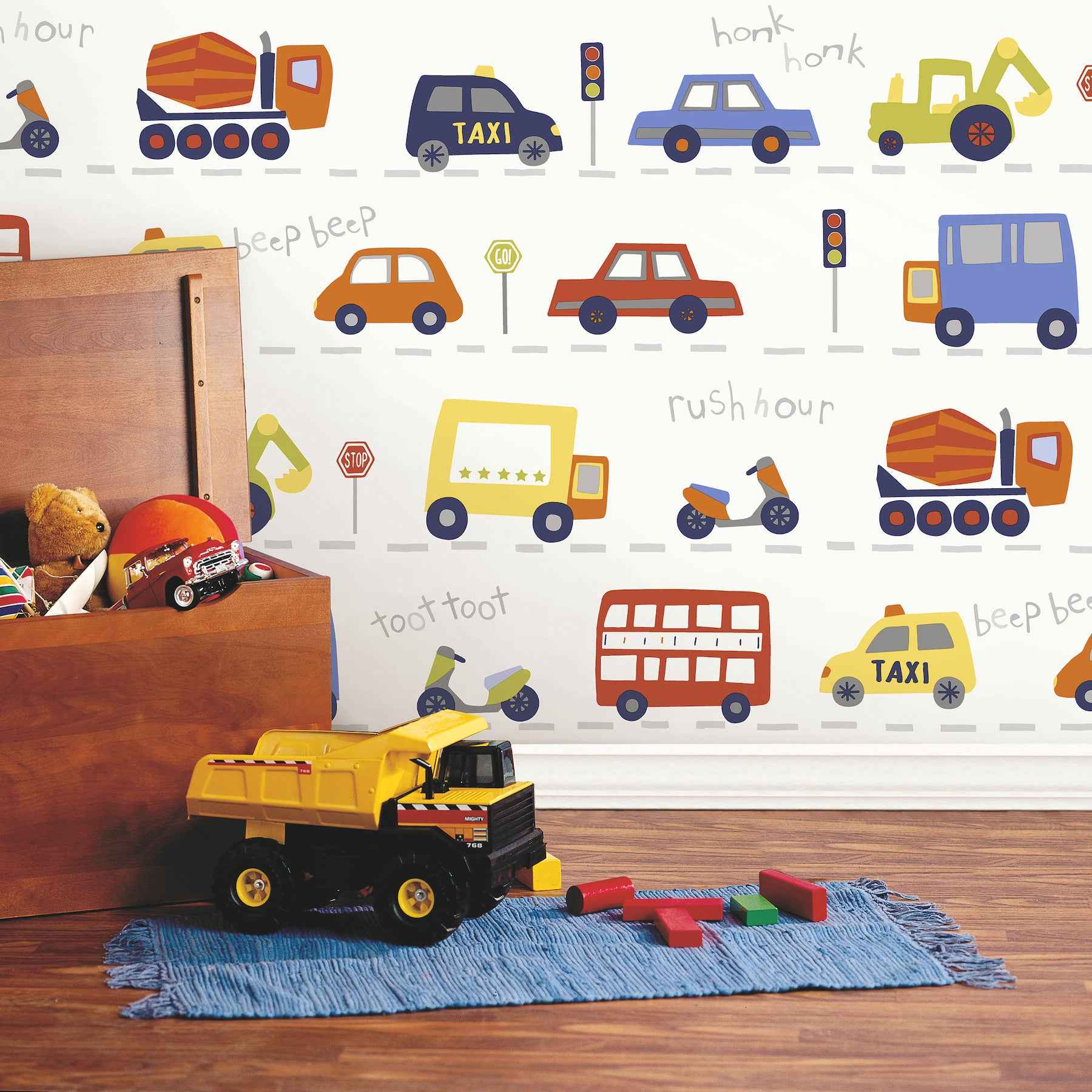 Road Traffic Red Cars Wallpaper - York Wallcoverings - 4203-27593 - York Wallcoverings Wallpaper
