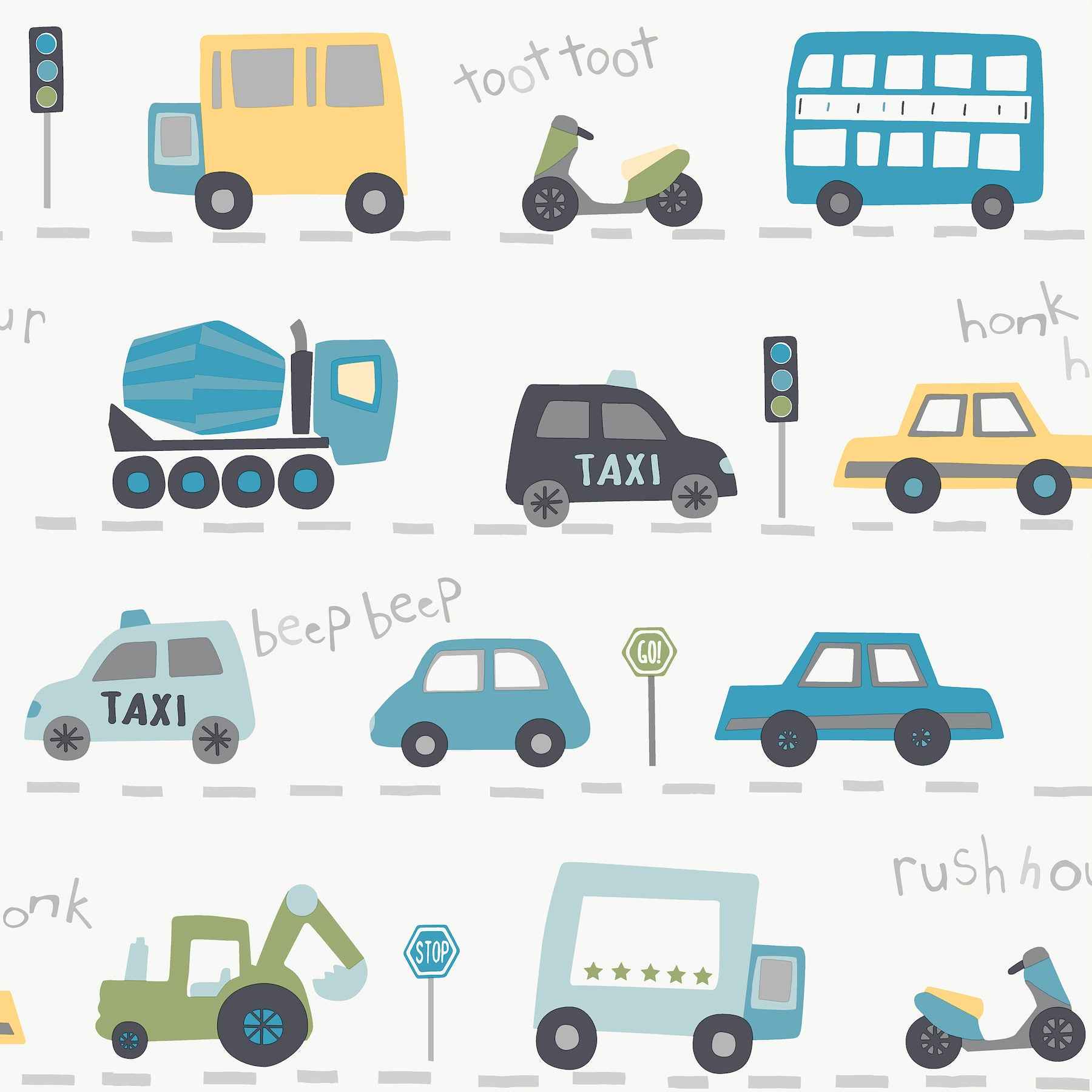 Road Traffic Blue Cars Wallpaper - York Wallcoverings - 4203-27594 - York Wallcoverings Wallpaper