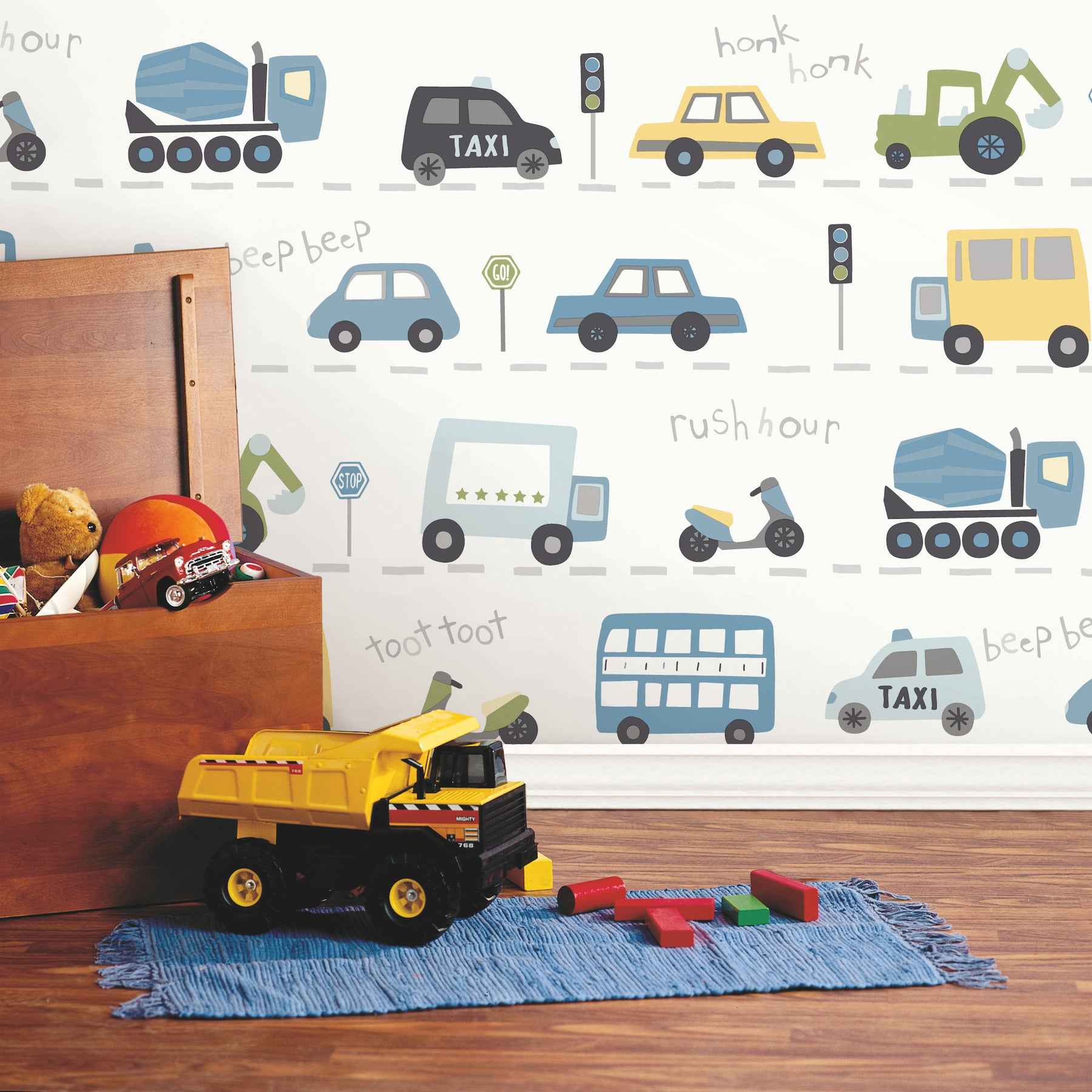 Road Traffic Blue Cars Wallpaper - York Wallcoverings - 4203-27594 - York Wallcoverings Wallpaper