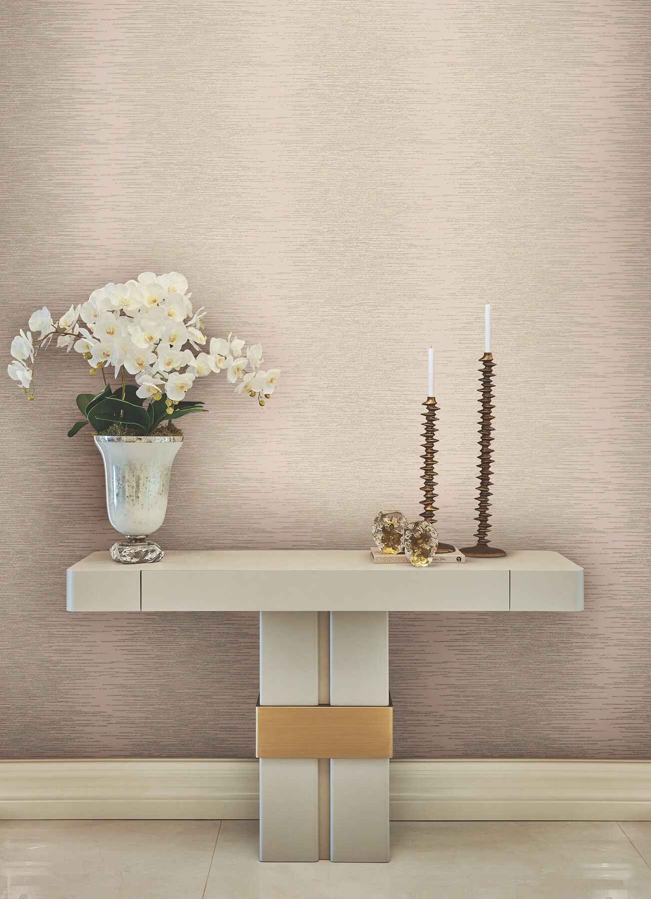 Operetta Blush Metallic Columns Wallpaper - York Wallcoverings - VR1502