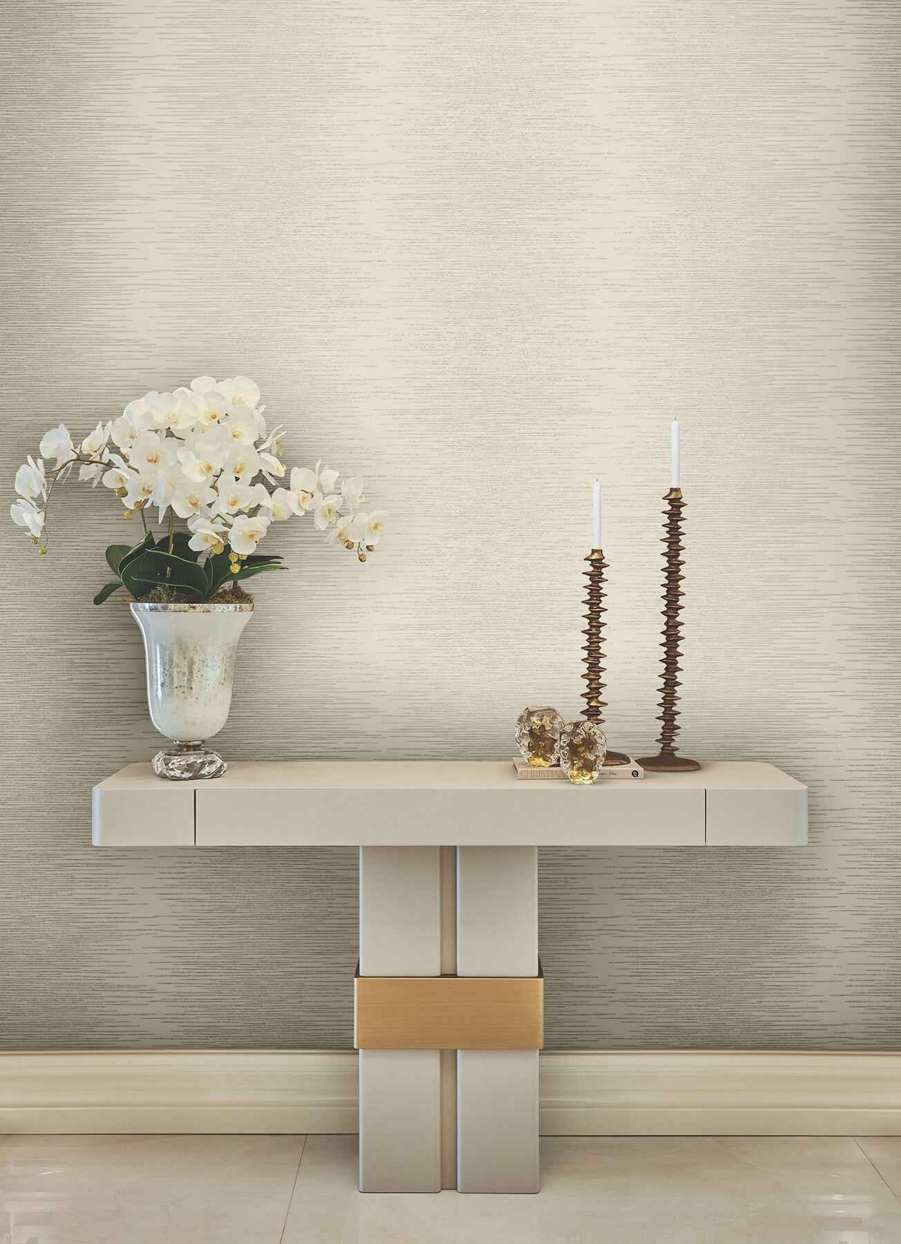 Operetta Ivory Metallic Columns Wallpaper - York Wallcoverings - VR1504 - York Wallcoverings Wallpaper