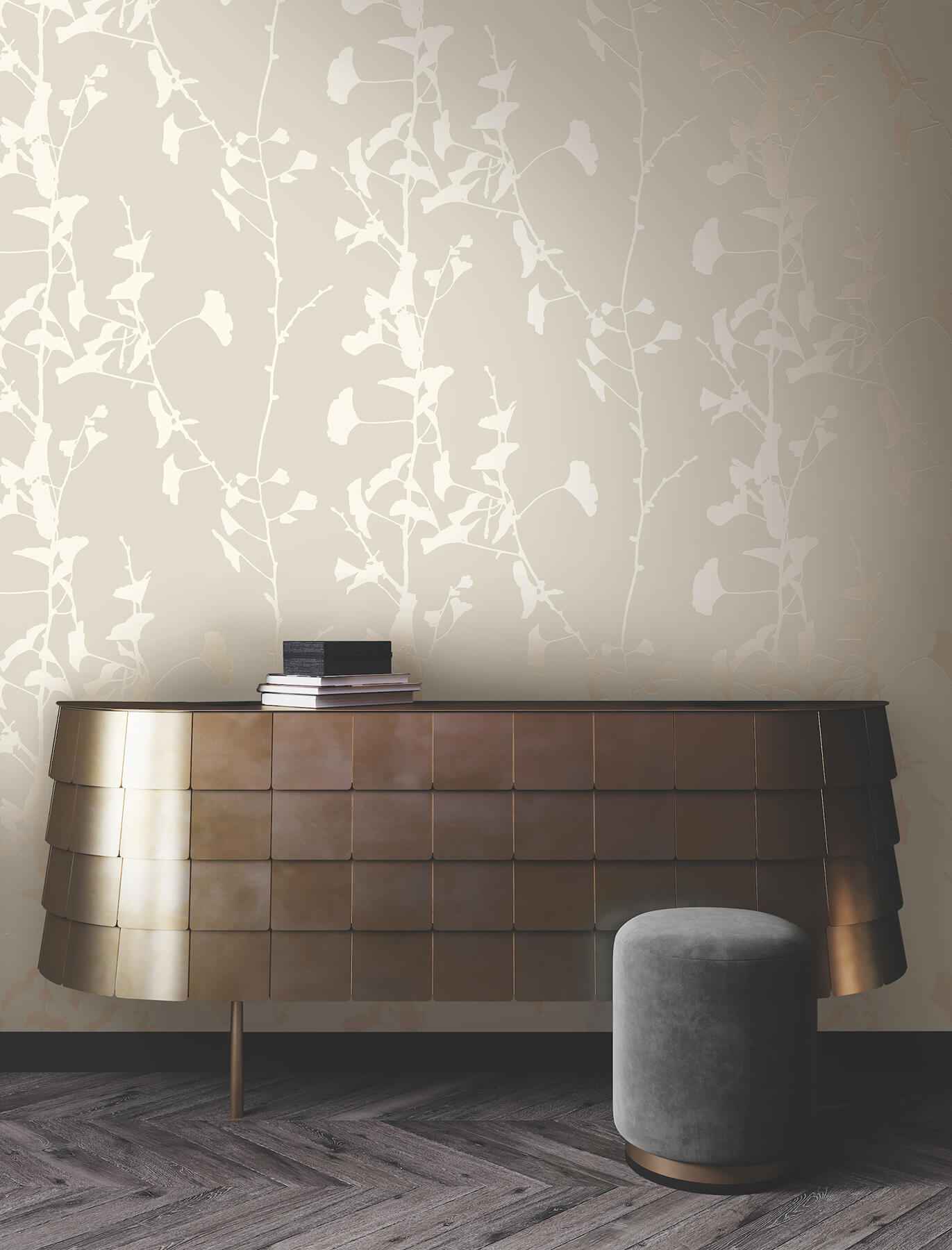 Ginkgo Silhouette Taupe Cork Wallpaper - York Wallcoverings - VR1507 - York Wallcoverings Wallpaper