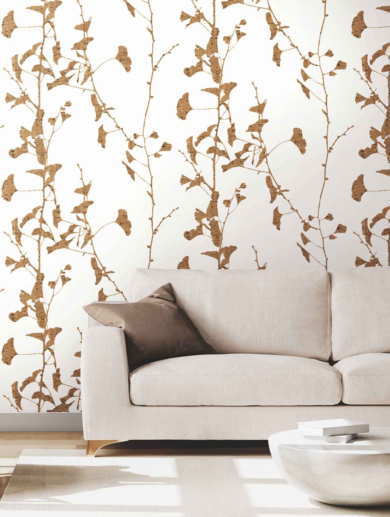 Ginkgo Silhouette Light Brown Cork Wallpaper - York Wallcoverings - VR1509 - York Wallcoverings Wallpaper