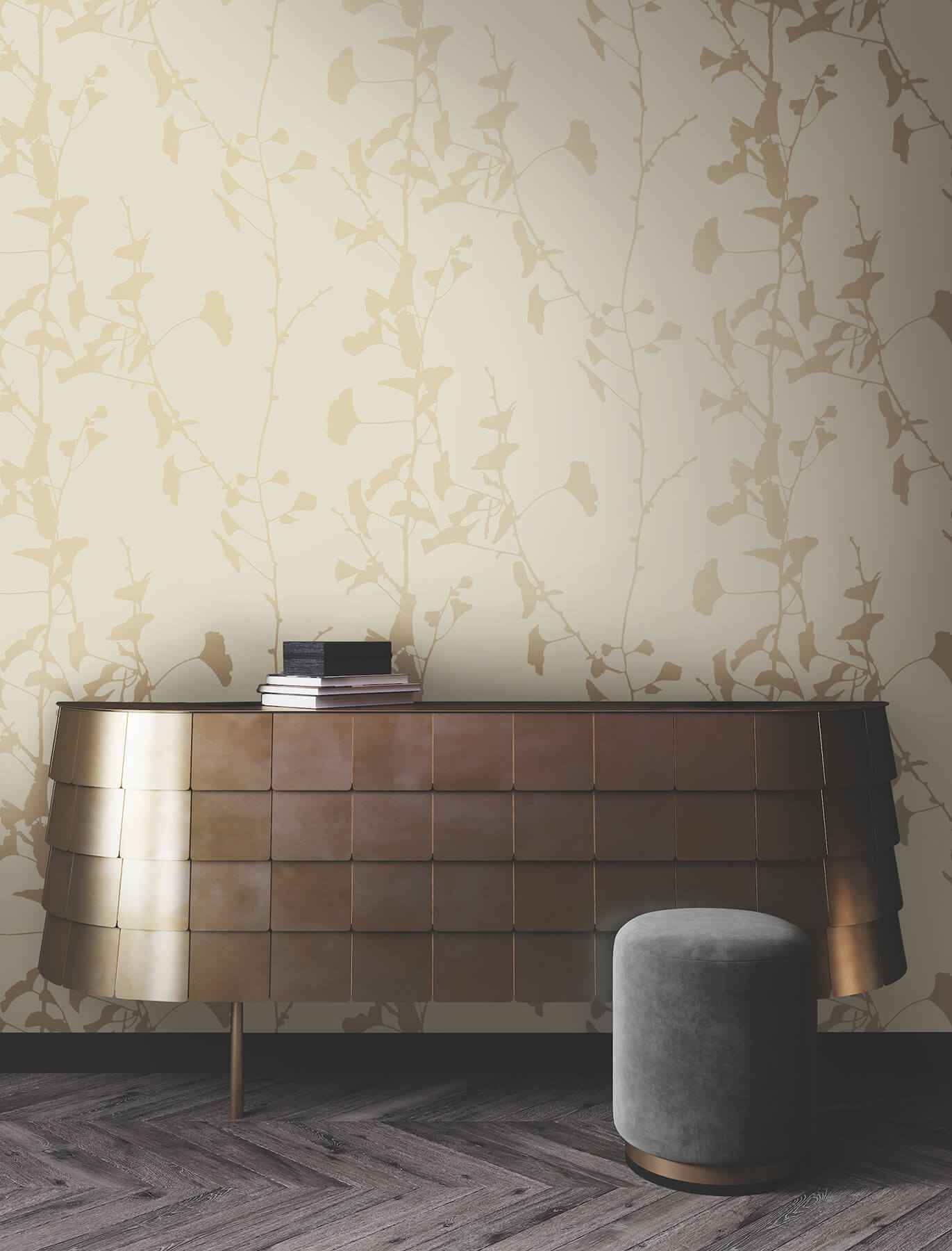 Ginkgo Silhouette Neutral Cork Wallpaper - York Wallcoverings - VR1511
