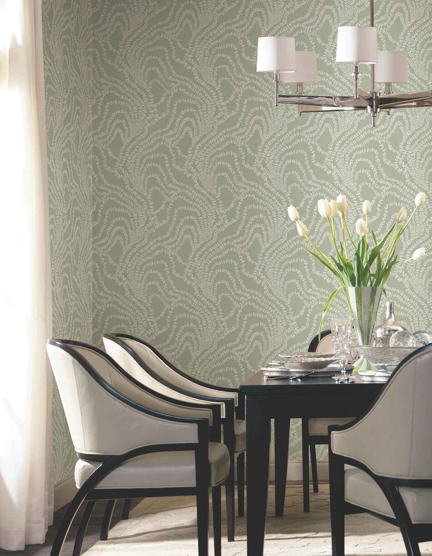 String of Pearls Sage Vine Wallpaper - York Wallcoverings - VR1513