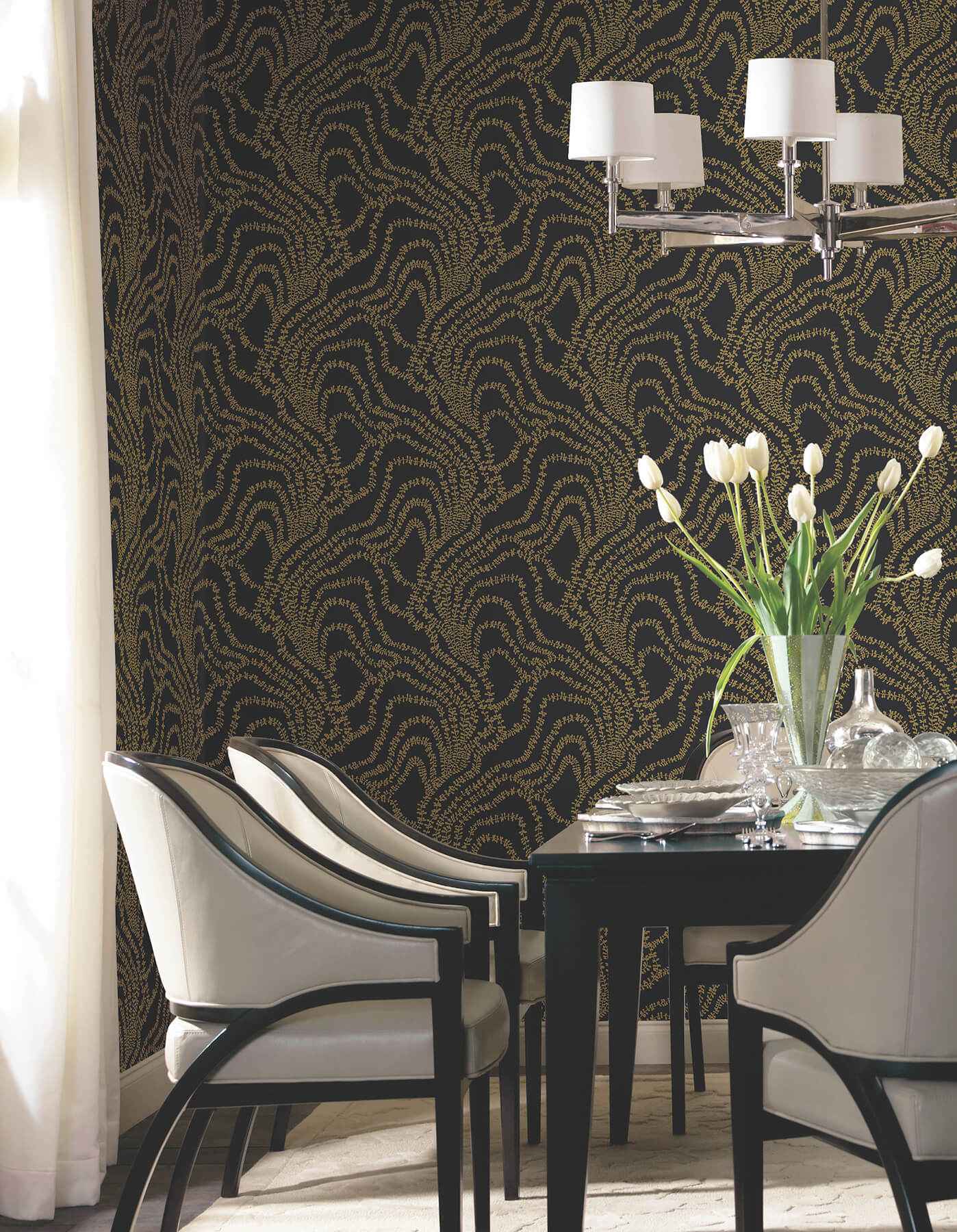String of Pearls Gold Vine Wallpaper - York Wallcoverings - VR1517 - York Wallcoverings Wallpaper