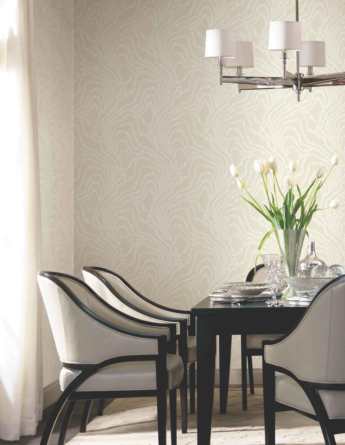 String of Pearls Beige Vine Wallpaper - York Wallcoverings - VR1518 - York Wallcoverings Wallpaper