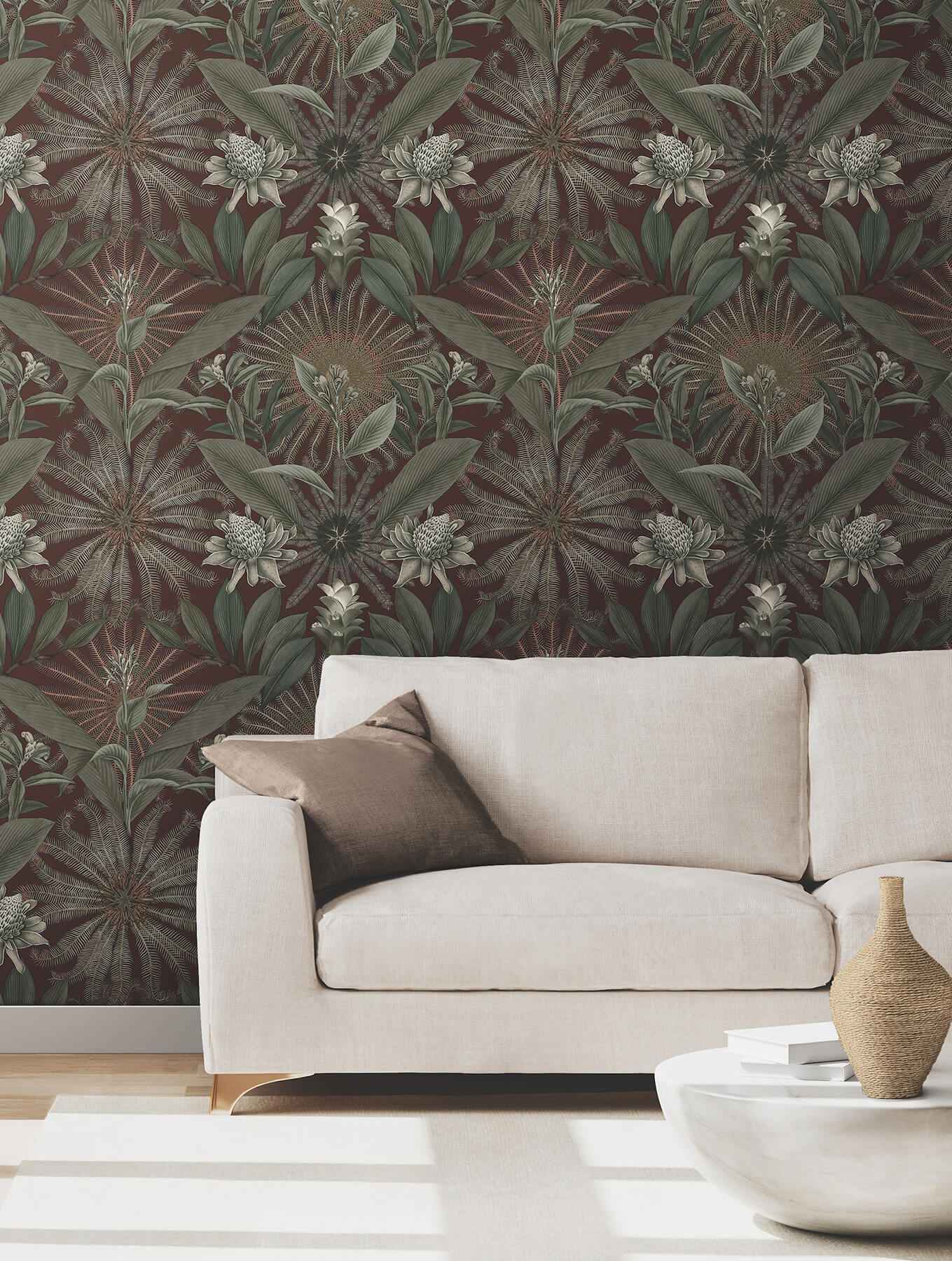 Enchanted Garden Maroon Tropical Wallpaper - York Wallcoverings - VR1528 - York Wallcoverings Wallpaper