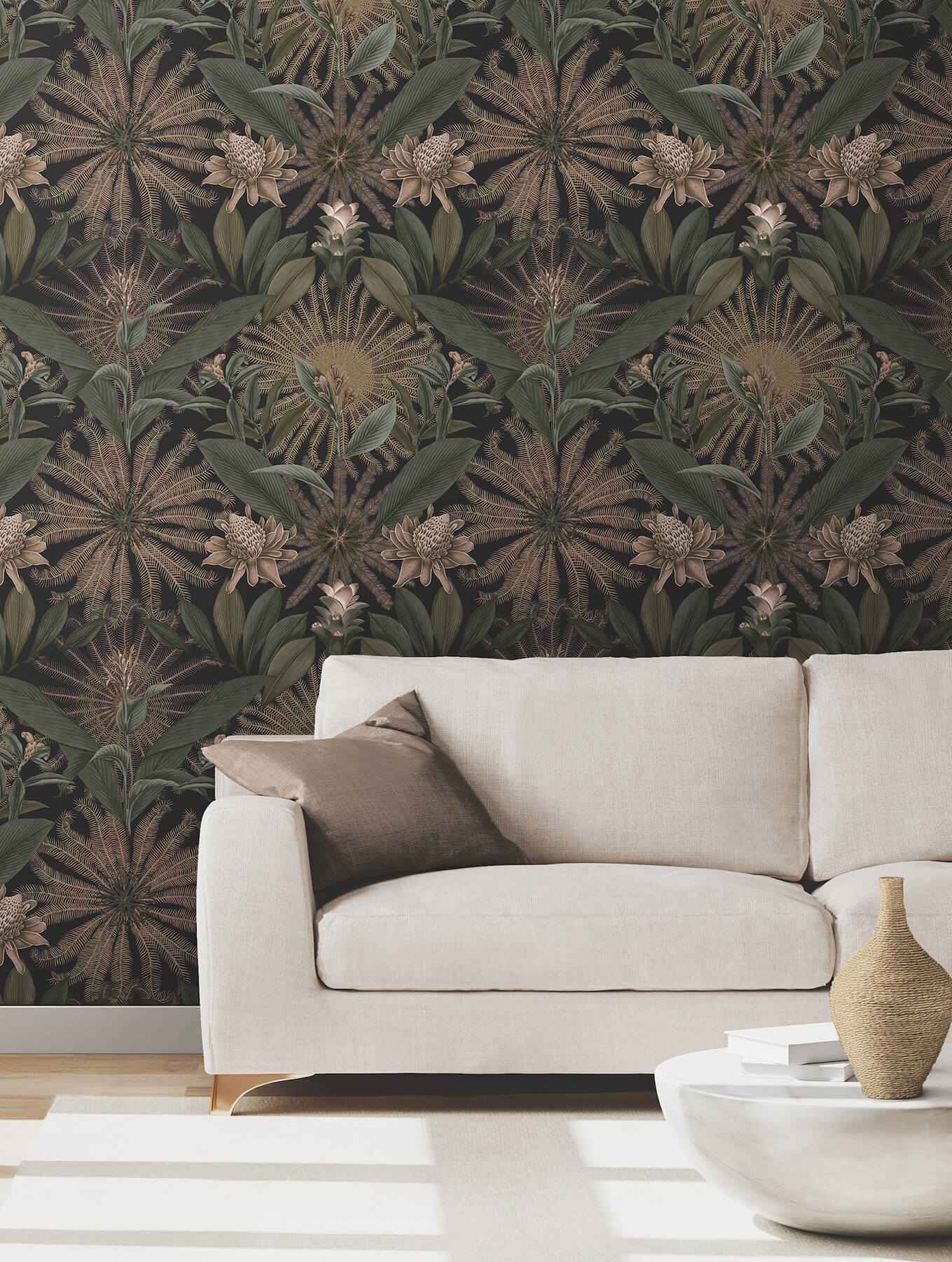 Enchanted Garden Chocolate Tropical Wallpaper - York Wallcoverings - VR1529