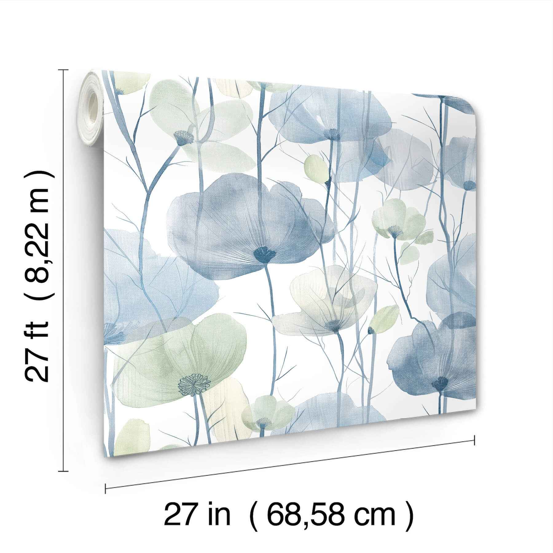 Cotswolds Poppies Blue Floral Wallpaper - York Wallcoverings - VR1535 - York Wallcoverings Wallpaper