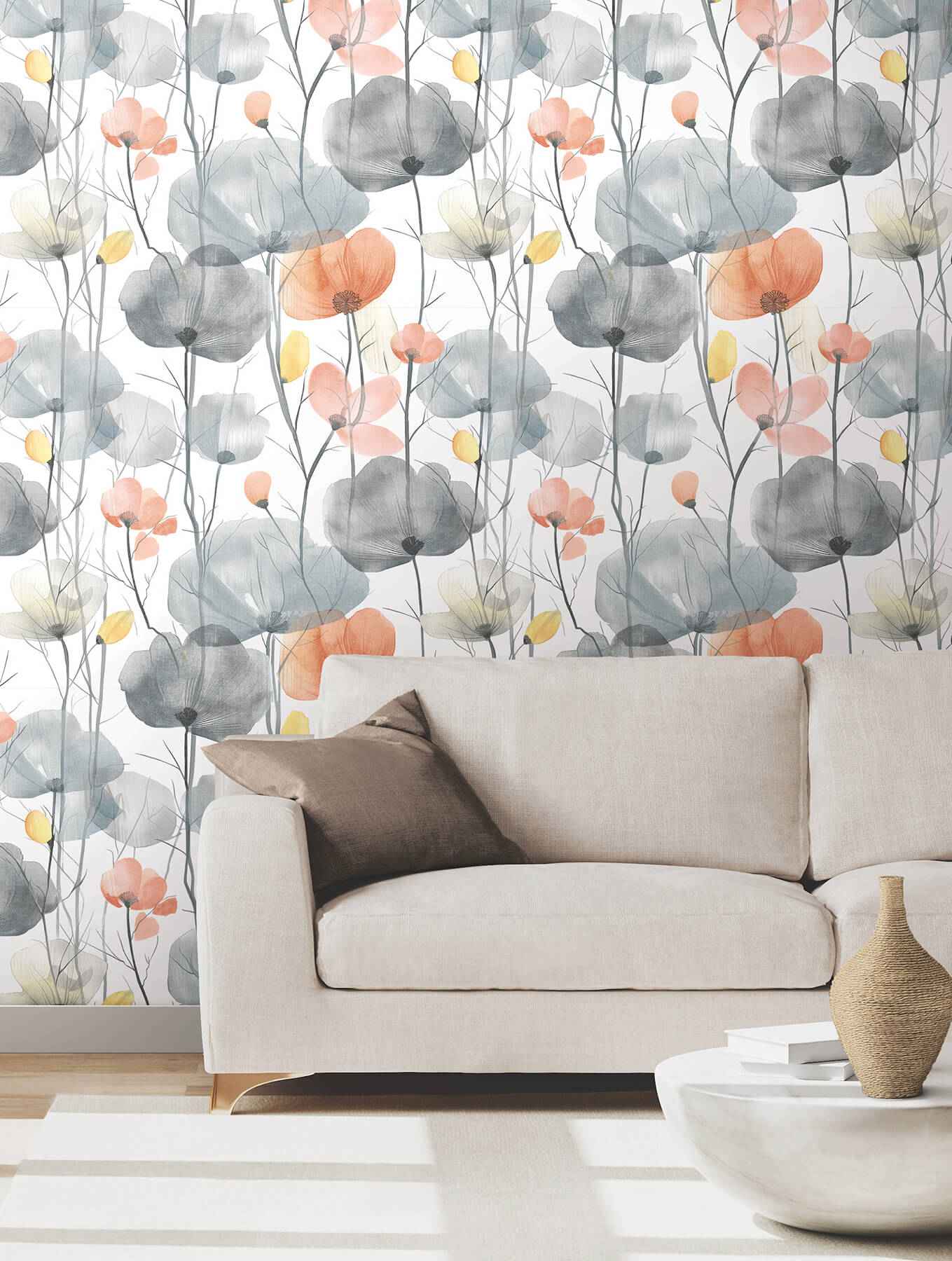 Cotswolds Poppies Coral Floral Wallpaper - York Wallcoverings - VR1537 - York Wallcoverings Wallpaper