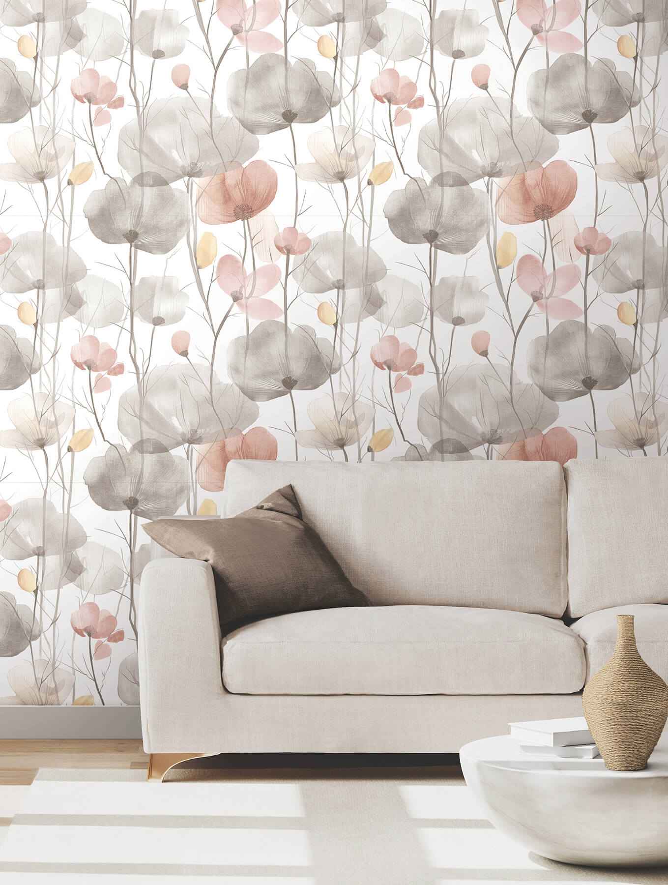 Cotswolds Poppies Pastel Floral Wallpaper - York Wallcoverings - VR1538 - York Wallcoverings Wallpaper