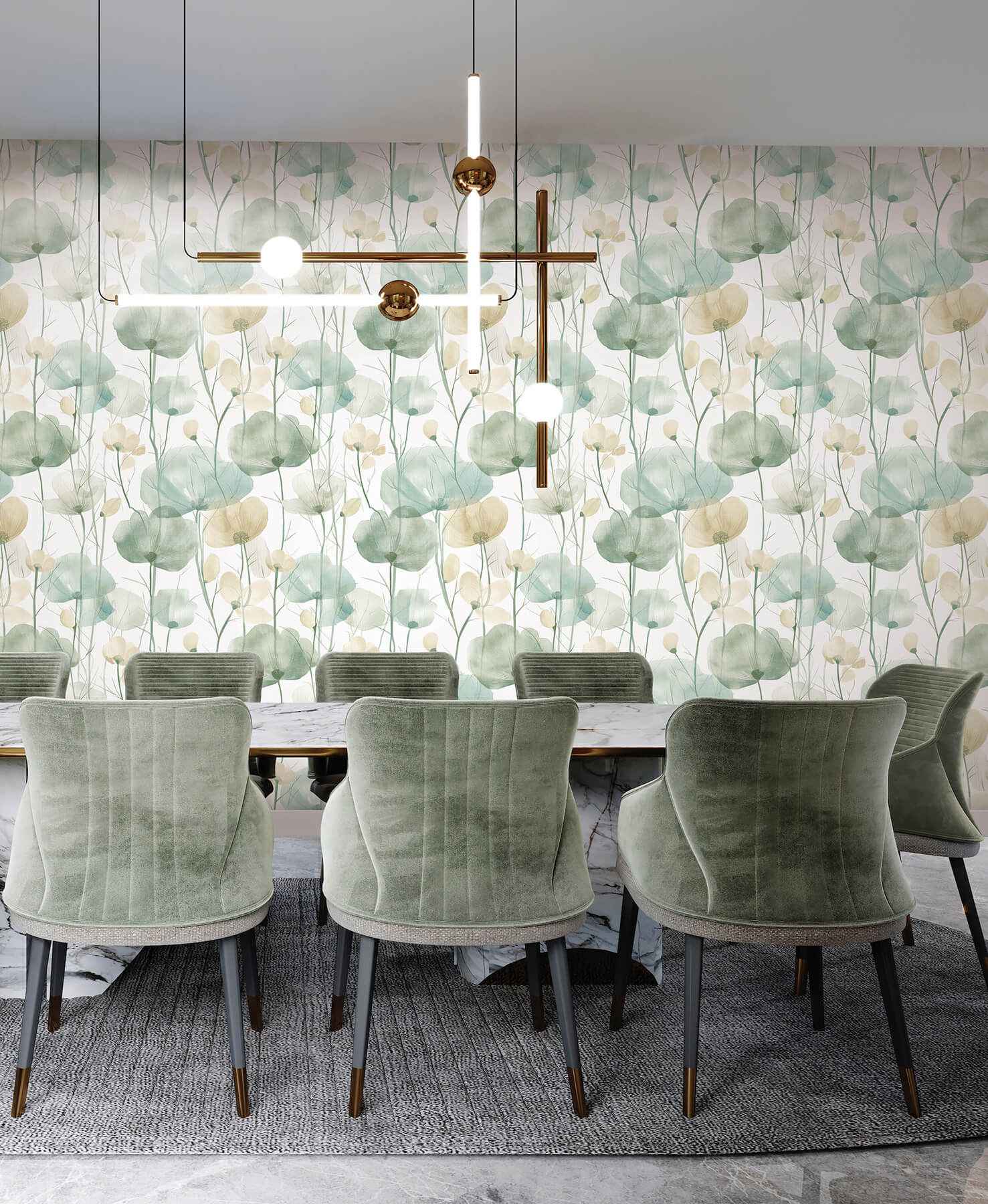 Cotswolds Poppies Turquoise Floral Wallpaper - York Wallcoverings - VR1539