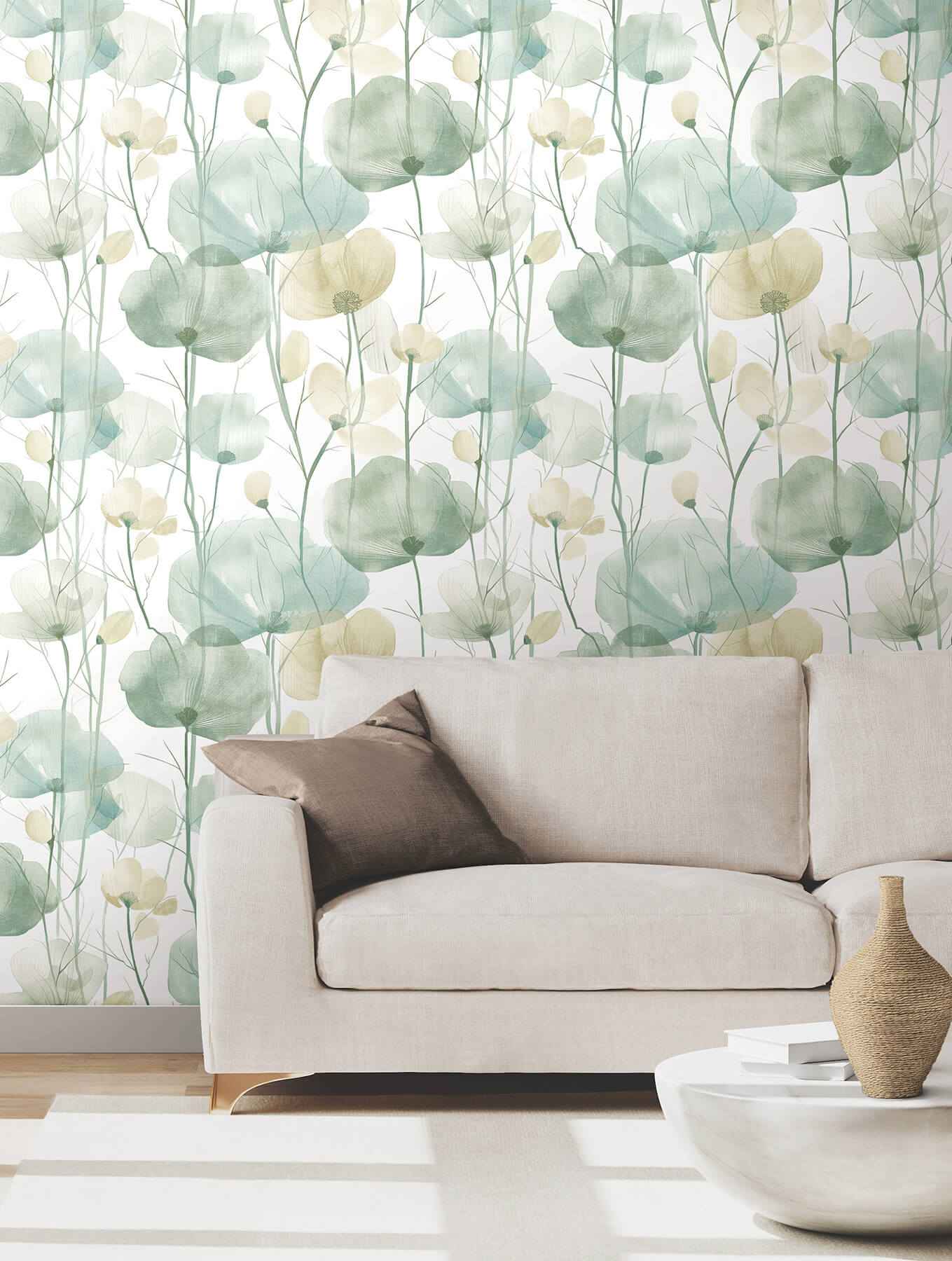 Cotswolds Poppies Turquoise Floral Wallpaper - York Wallcoverings - VR1539 - York Wallcoverings Wallpaper