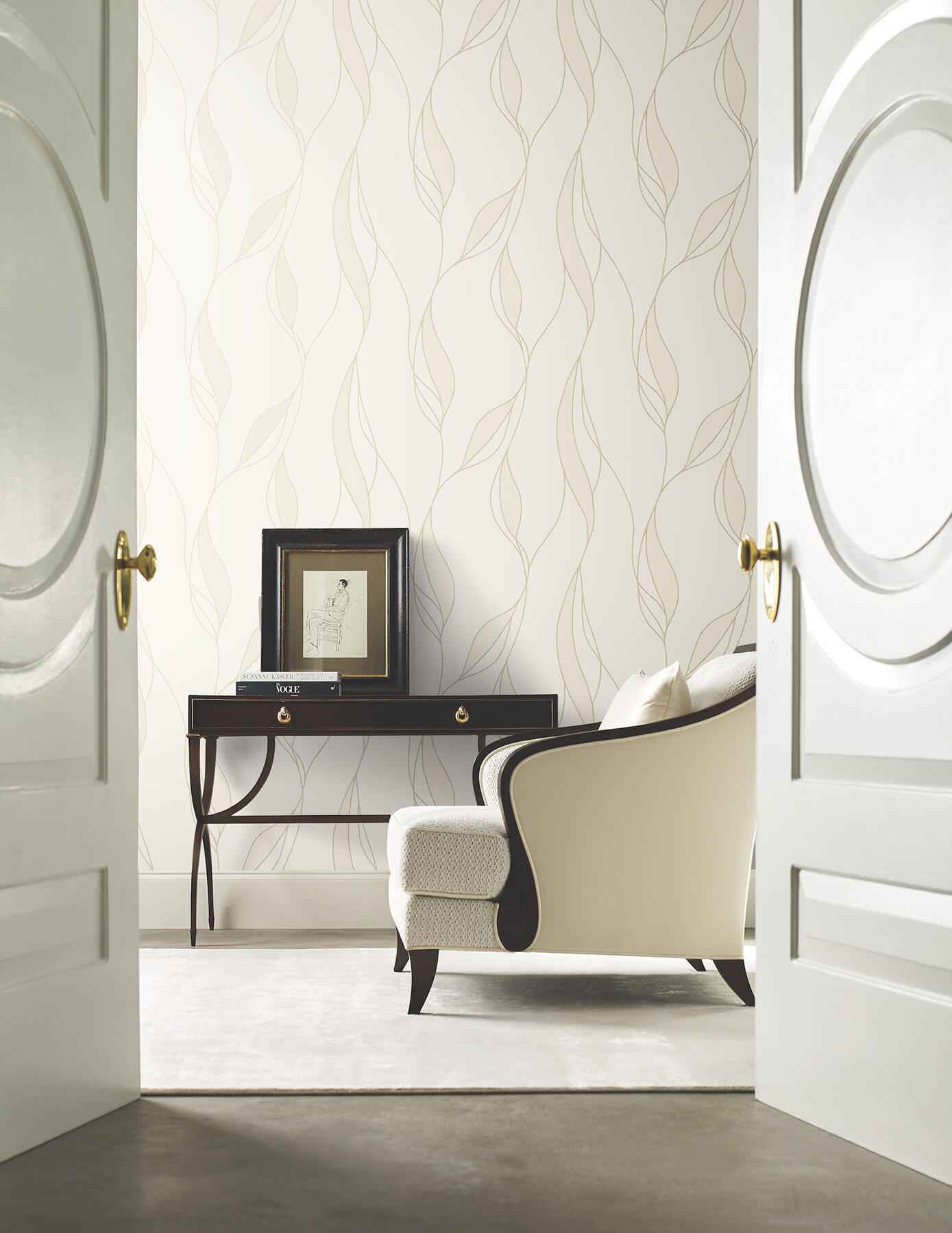 Society Hill White Abstract Leaf Wallpaper - York Wallcoverings - VR1546 - York Wallcoverings Wallpaper