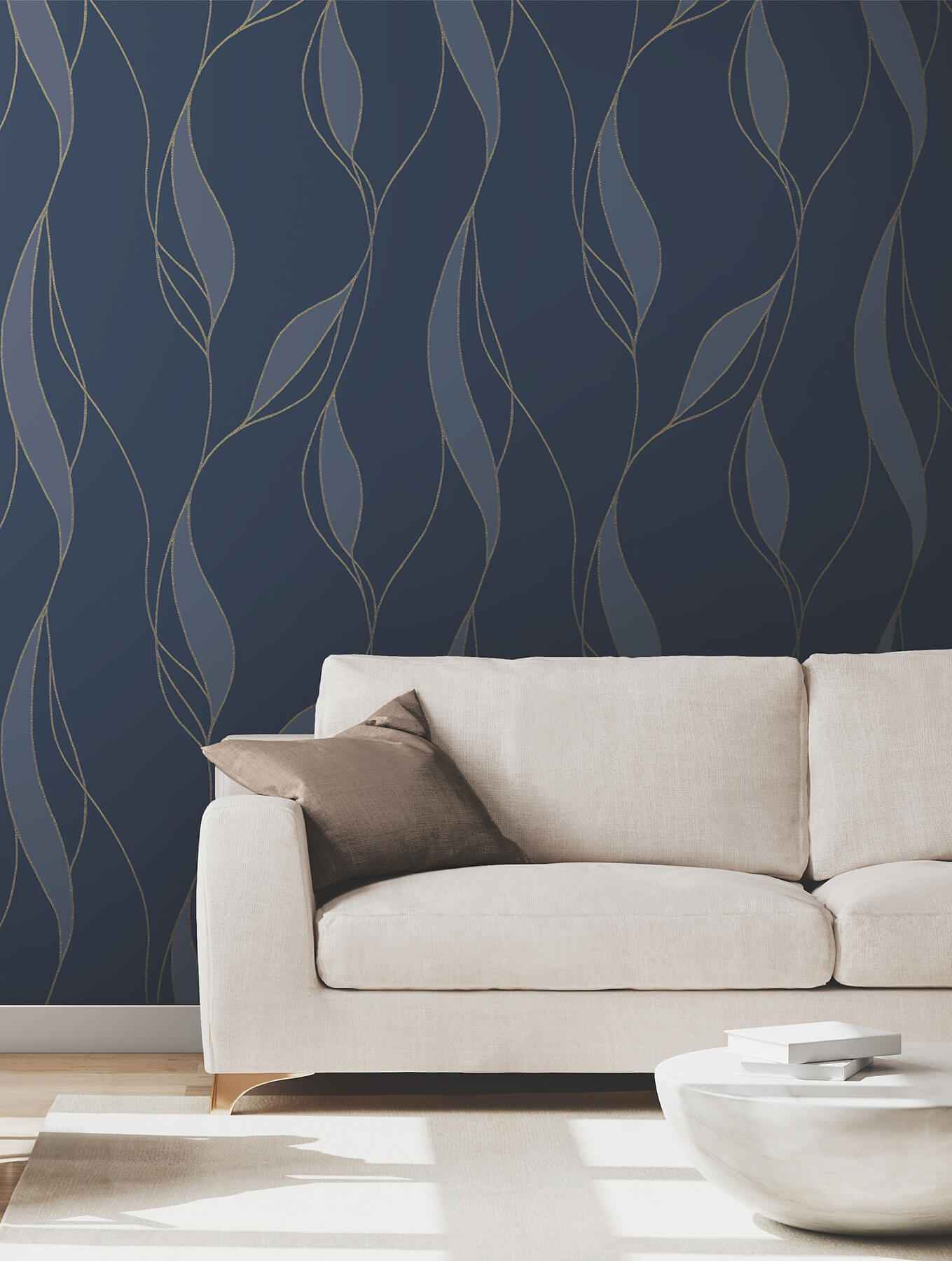 Society Hill Navy Abstract Leaf Wallpaper - York Wallcoverings - VR1548 - York Wallcoverings Wallpaper