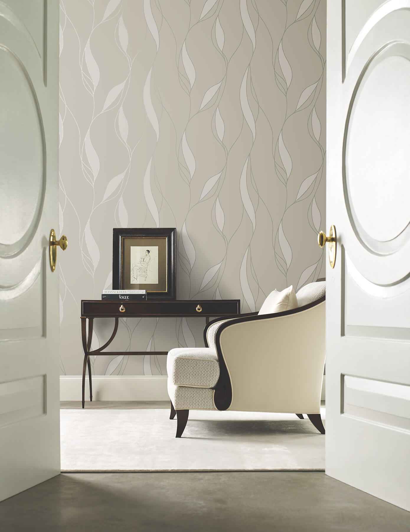 Society Hill Dove Abstract Leaf Wallpaper - York Wallcoverings - VR1550