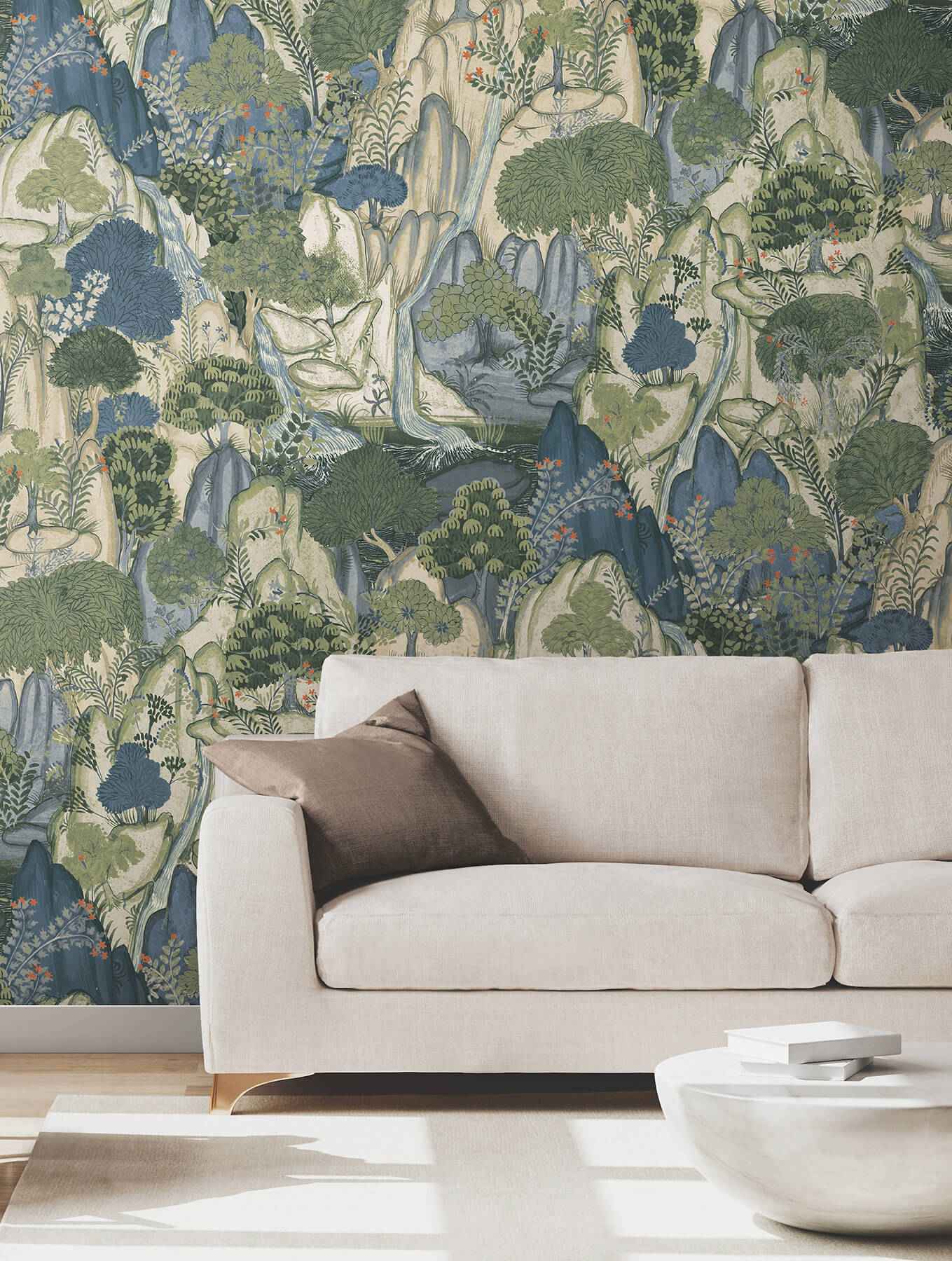 Falling Waters Sapphire Scenic Wallpaper - York Wallcoverings - VR1554 - York Wallcoverings Wallpaper