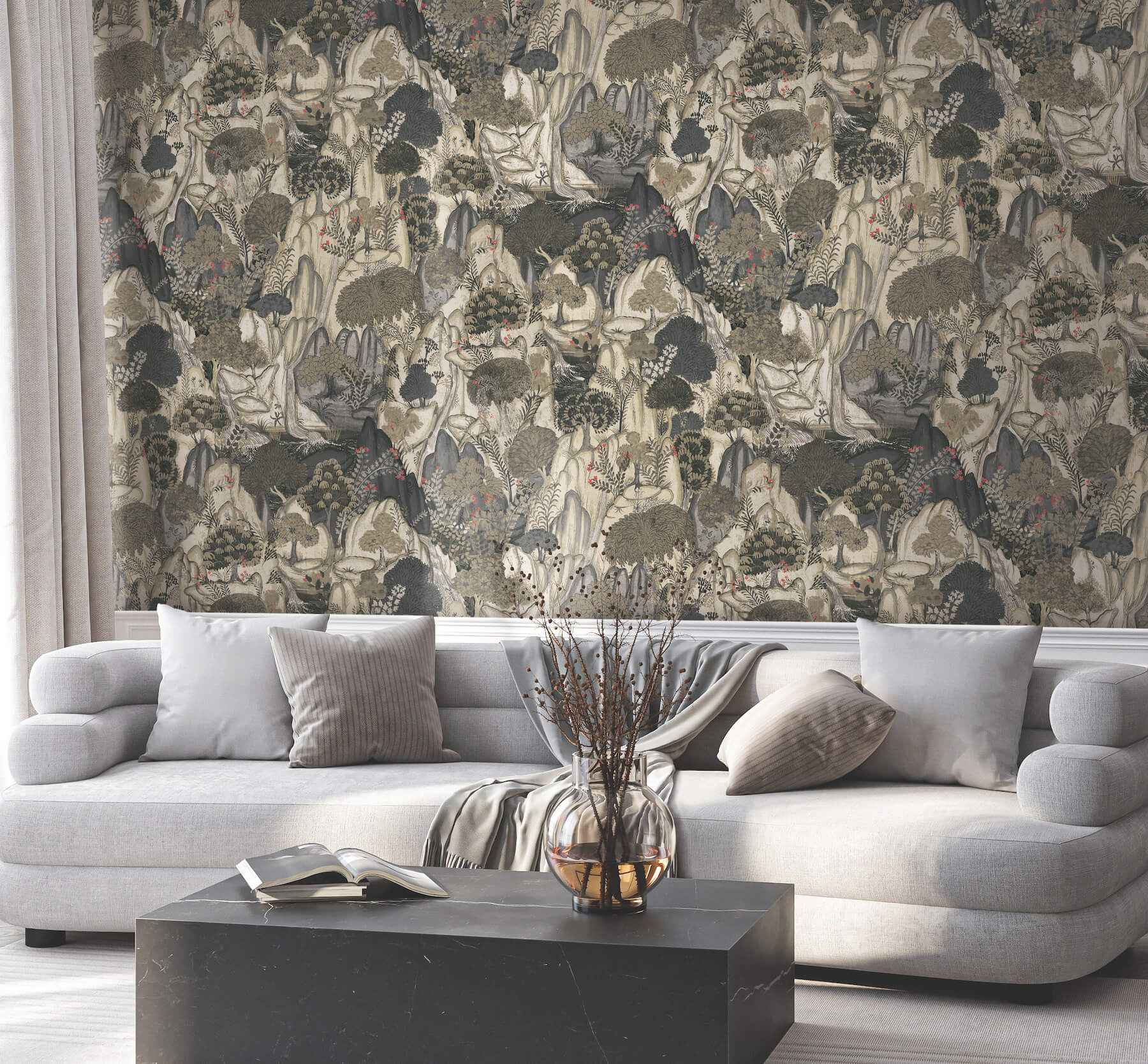 Falling Waters Neutral Scenic Wallpaper - York Wallcoverings - VR1555 - York Wallcoverings Wallpaper