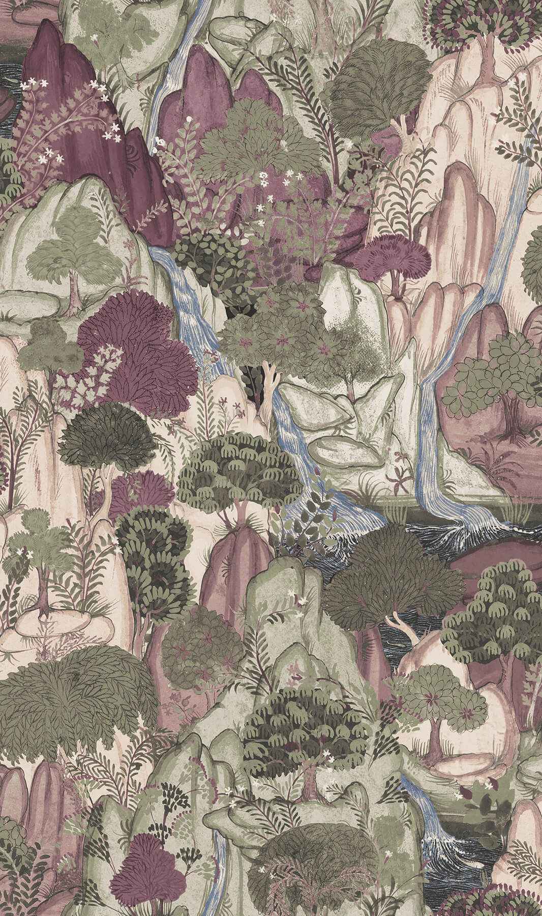 Falling Waters Plum Scenic Wallpaper - York Wallcoverings - VR1556