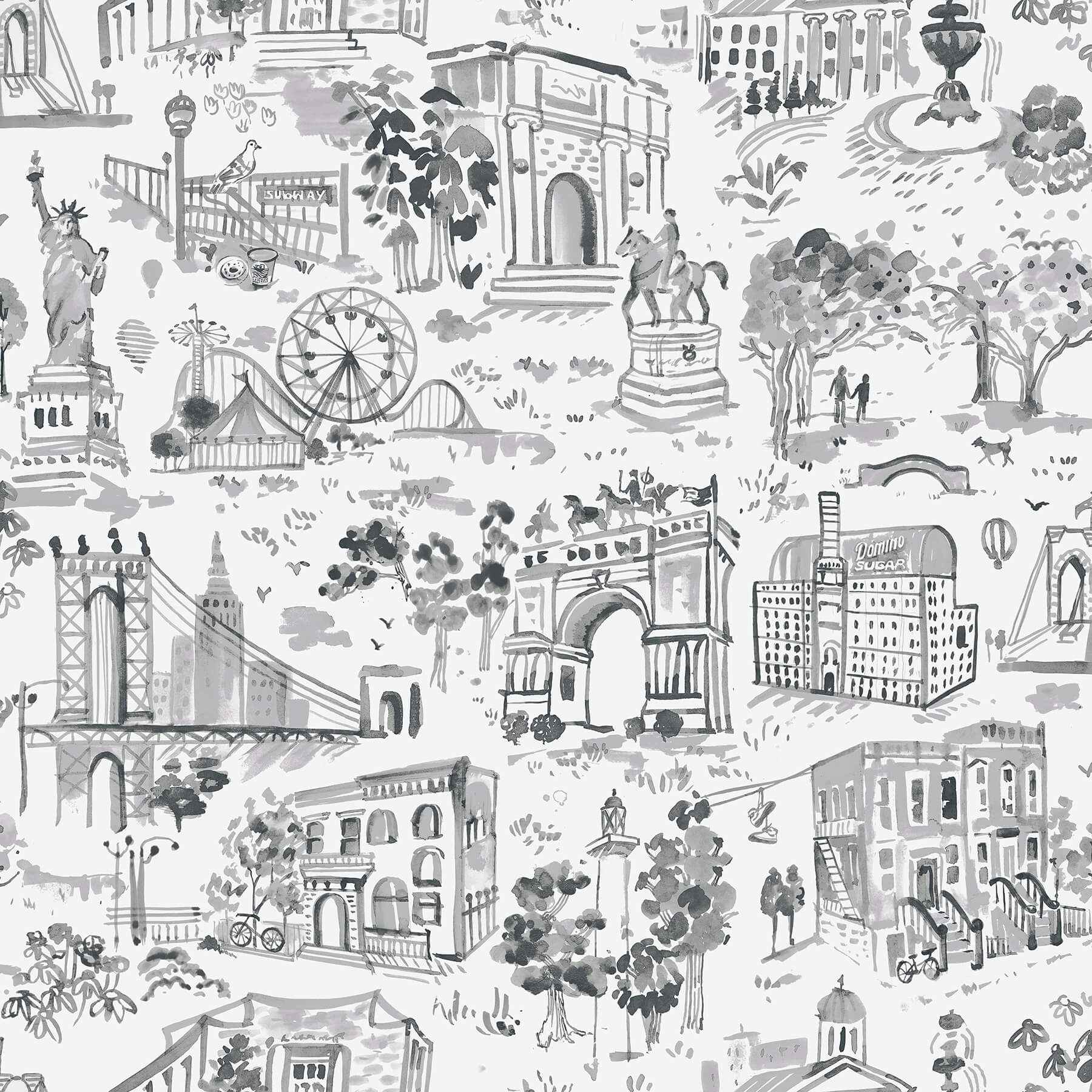 Toile De New York Graphite Peel and Stick Wallpaper - York Wallcoverings - BBS6546
