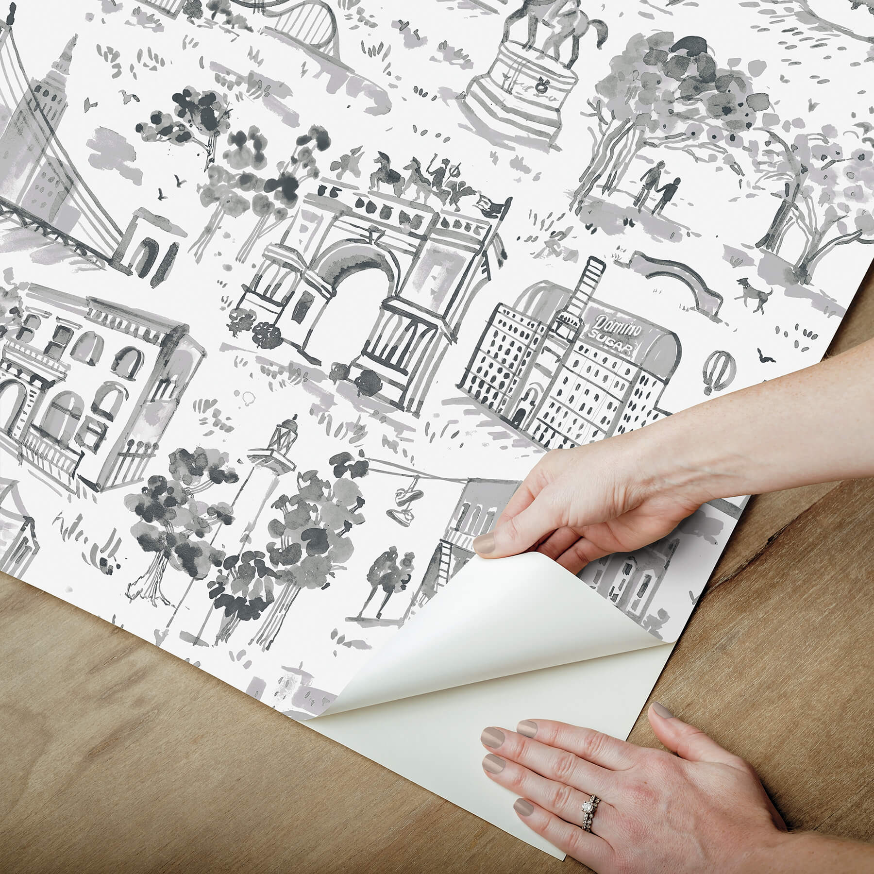 toile-de-new-york-graphite-peel-and-stick-wallpaper-york-wallcoverings-bbs6546 - York Wallcoverings Wallpaper