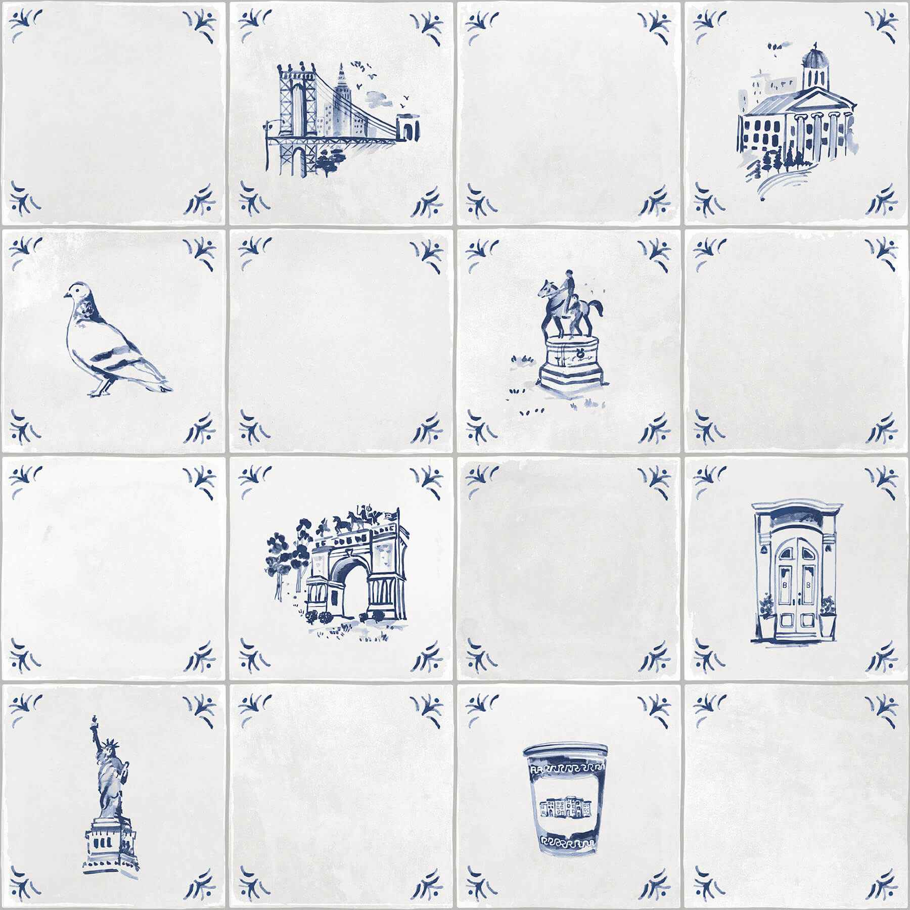 Brooklyn Delft Navy Peel and Stick Wallpaper - York Wallcoverings - BBS6547 - York Wallcoverings Wallpaper