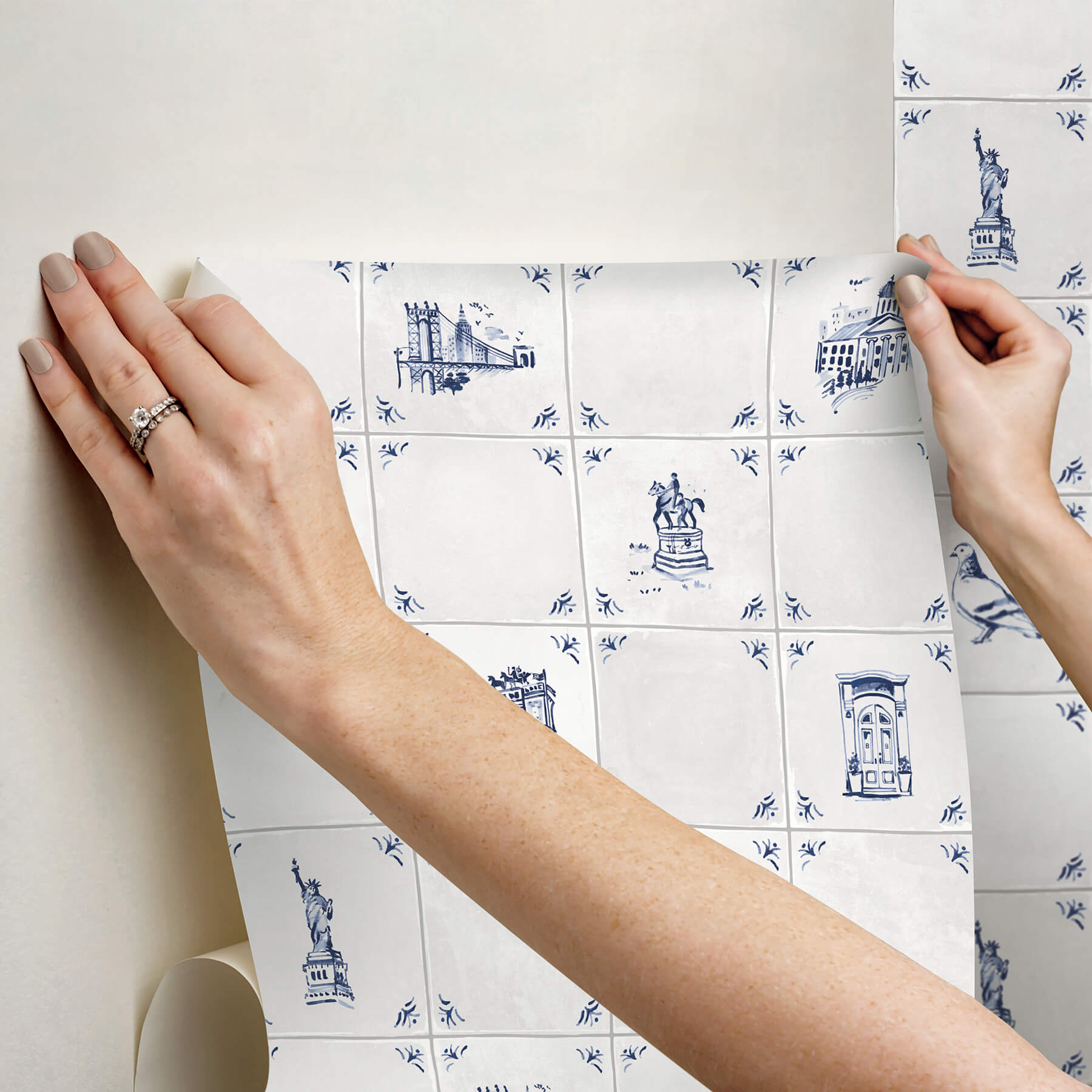 brooklyn-delft-navy-peel-and-stick-wallpaper-york-wallcoverings-bbs6547 - York Wallcoverings Wallpaper
