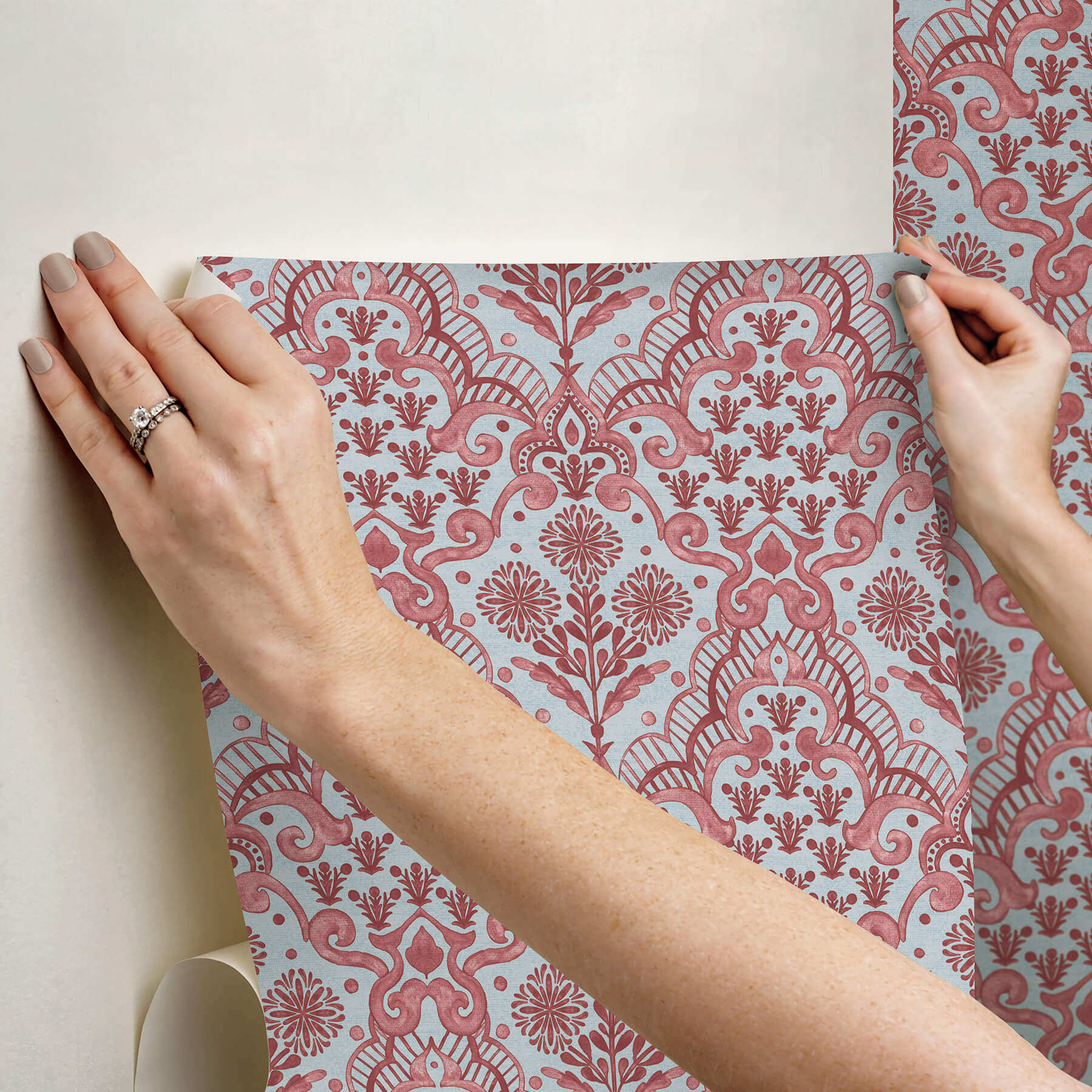 brownstone-blooms-brick-and-sky-peel-and-stick-wallpaper-york-wallcoverings-bbs6550 - York Wallcoverings Wallpaper