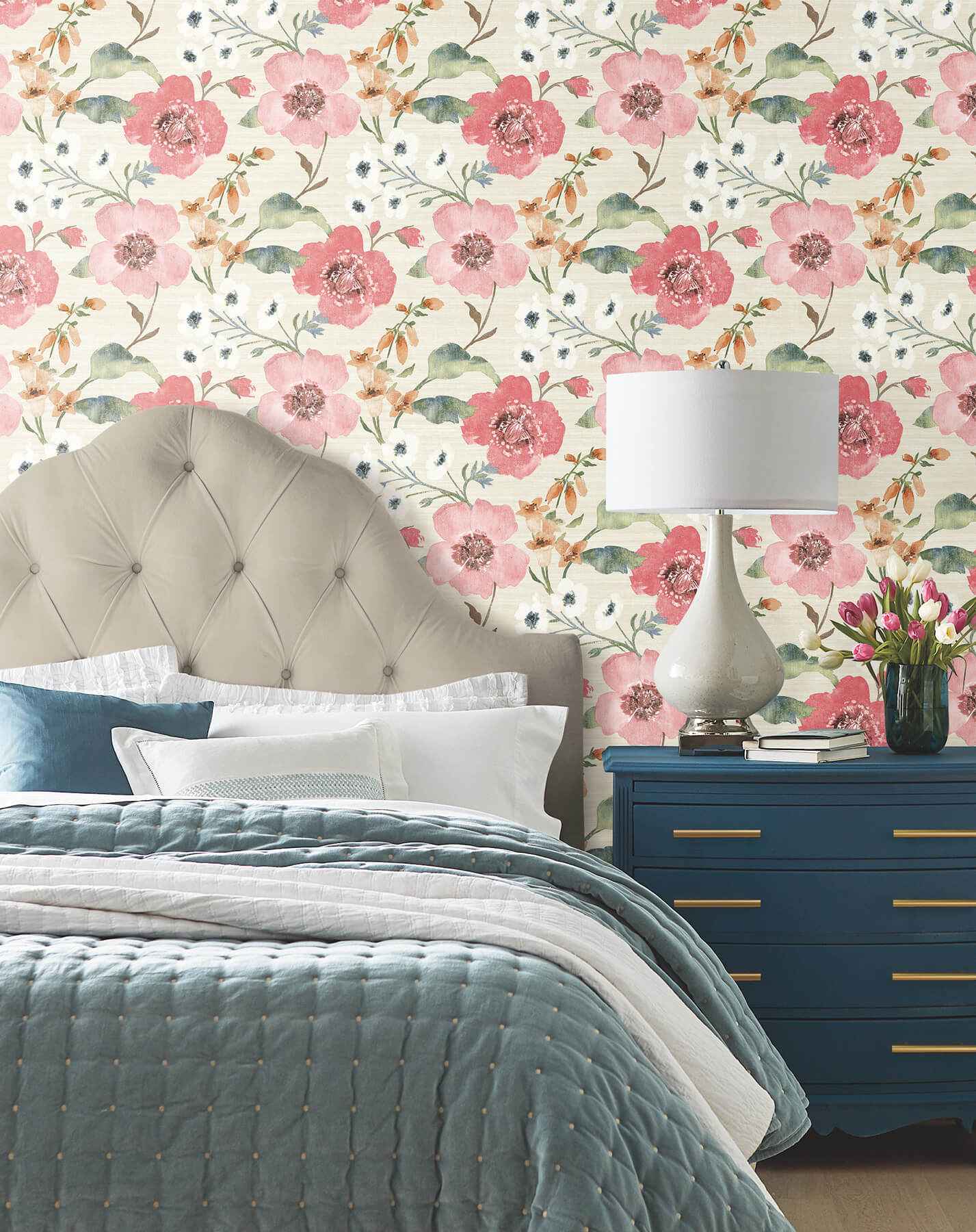 Evelyn Pink Floral Wallpaper - York Wallcoverings - LL3200 - York Wallcoverings Wallpaper