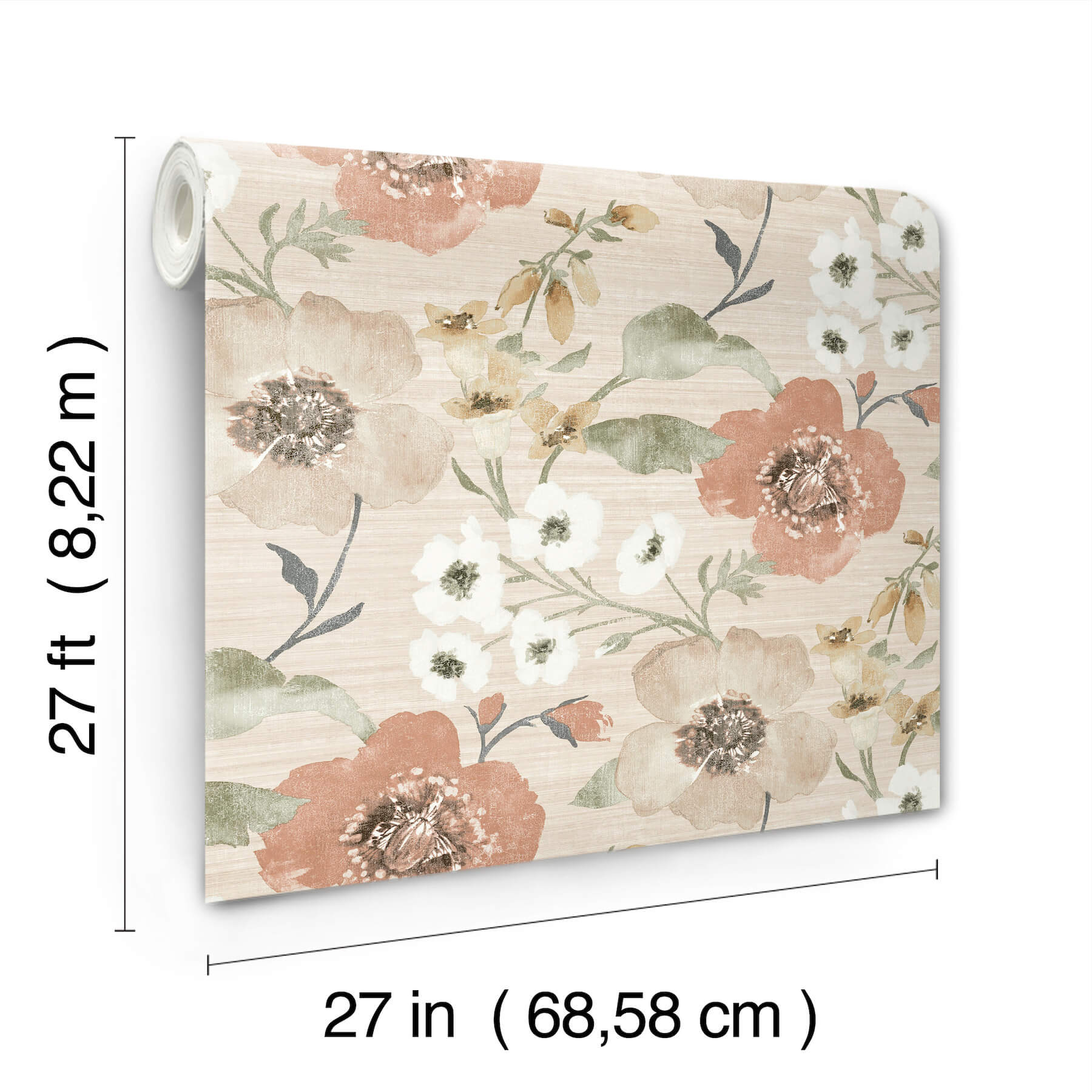 evelyn-apricot-floral-wallpaper-york-wallcoverings-ll3201 - York Wallcoverings Wallpaper