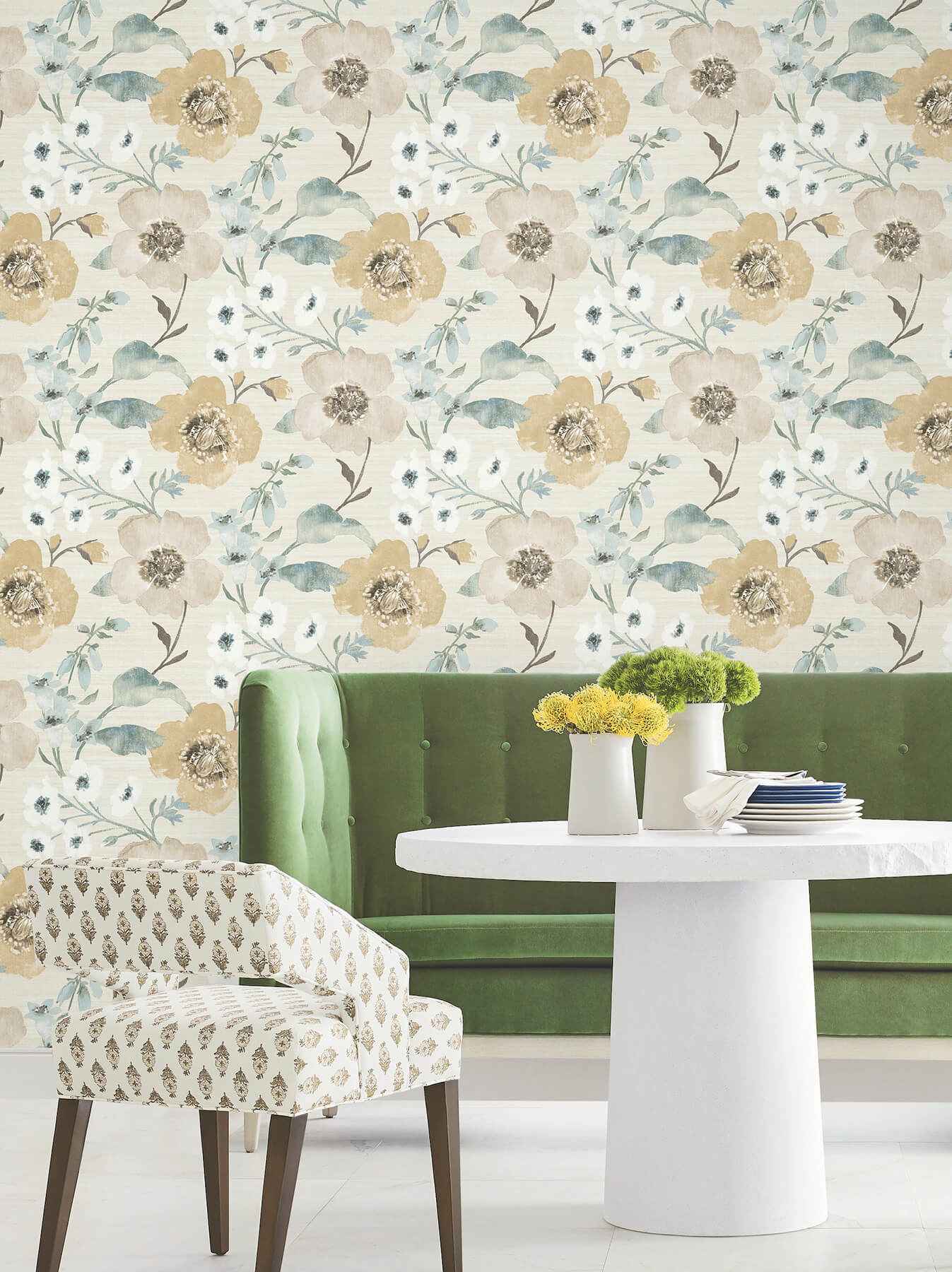 Evelyn Wheat Floral Wallpaper - York Wallcoverings - LL3204 - York Wallcoverings Wallpaper